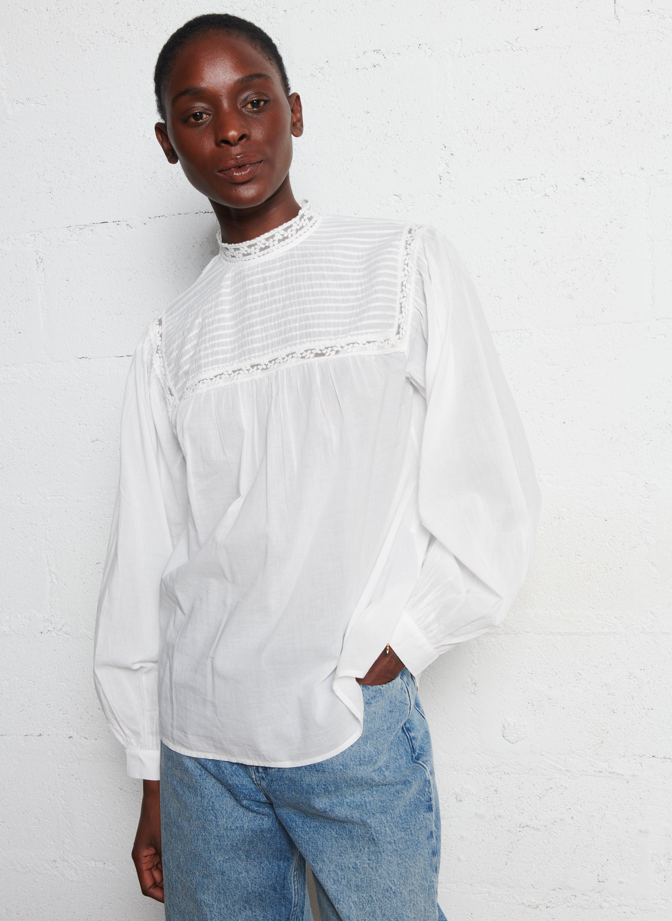 Blouse droite col rond en coton DES PETITS HAUTS Beige