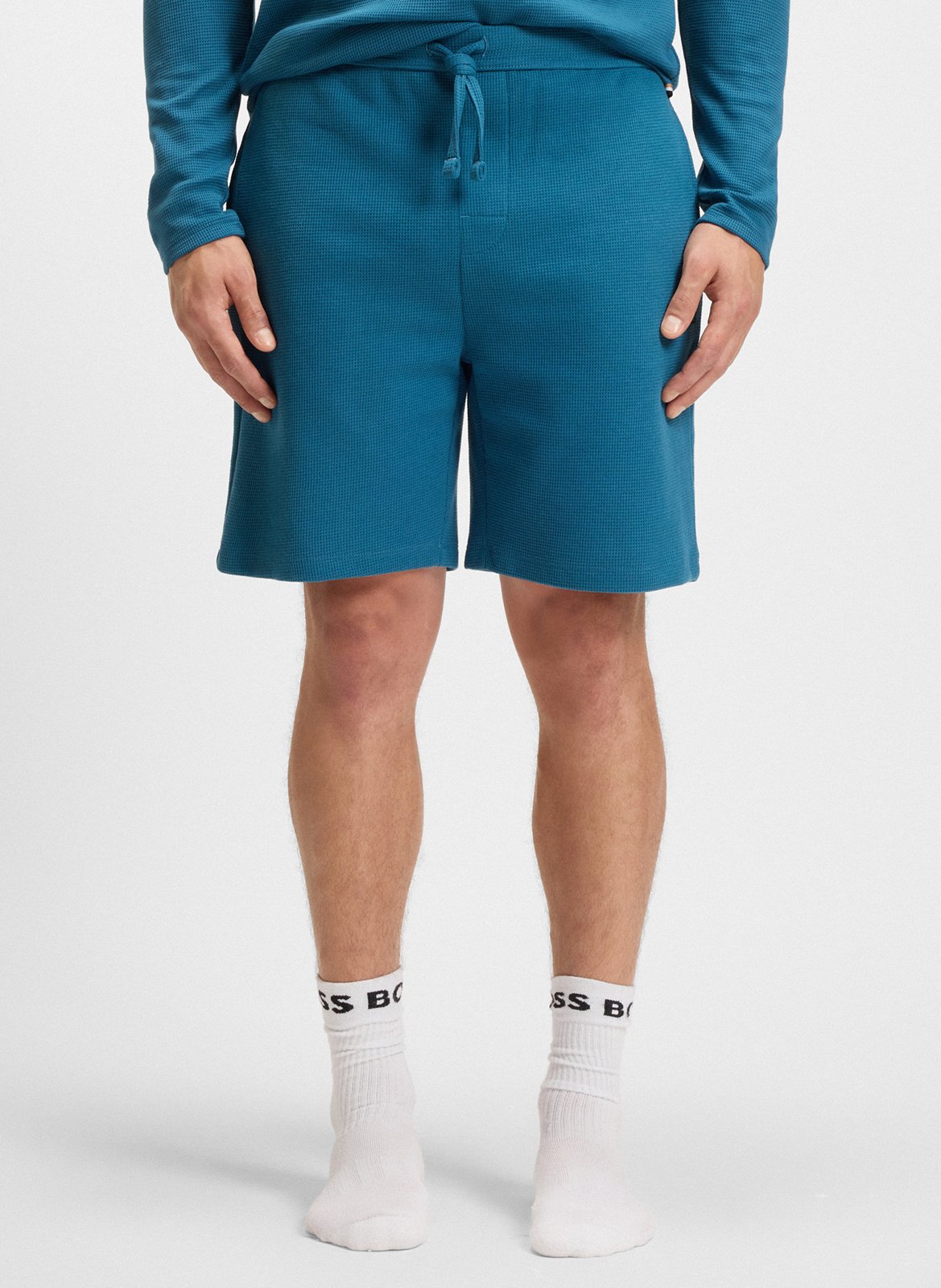 Straight waffle-textured shorts with embroidered logo BOSS Blue
