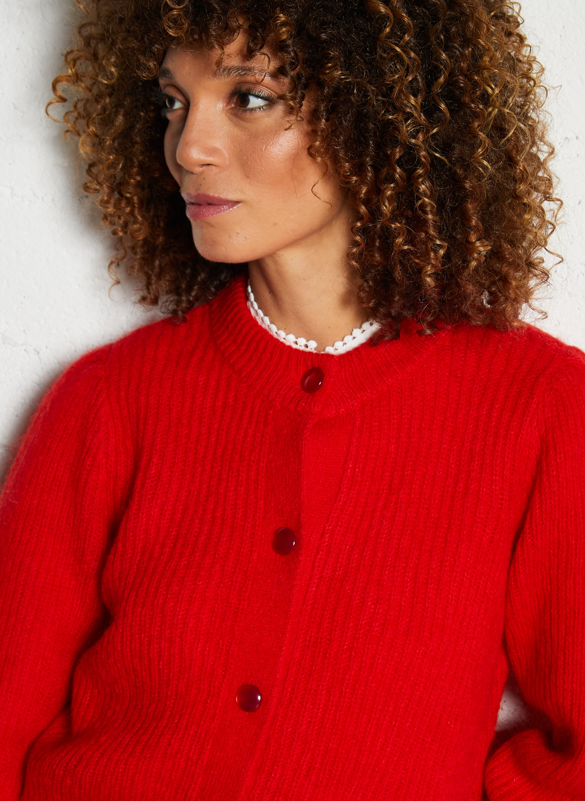 Straight round-neck wool-blend cardigan PETITE MENDIGOTE Red