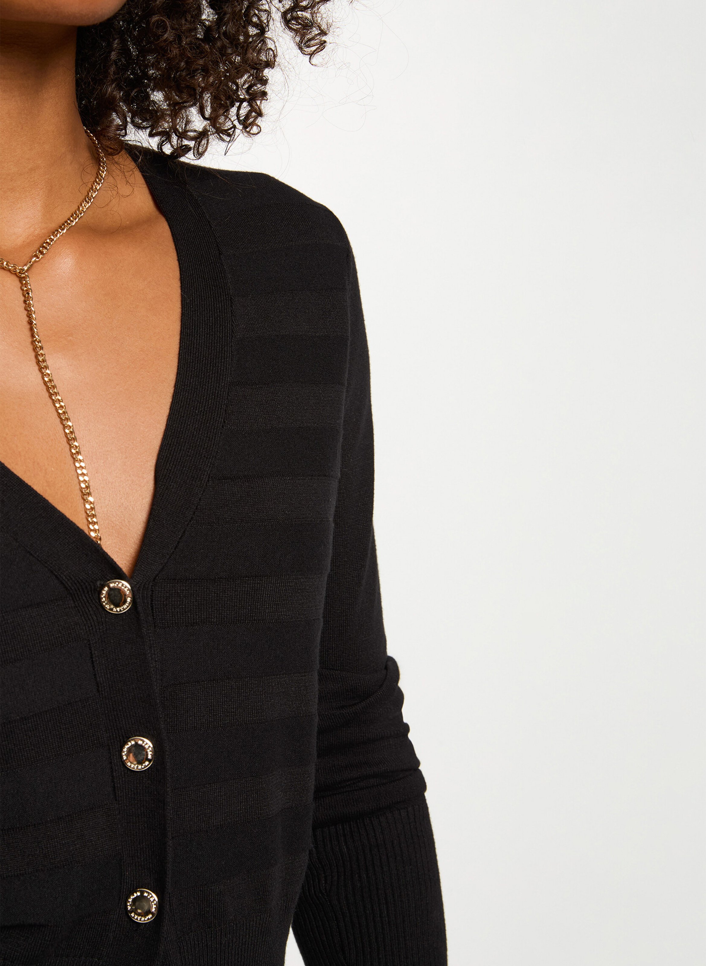 Gerade geschnittene Strickjacke mit V-Ausschnitt MORGAN Schwarz