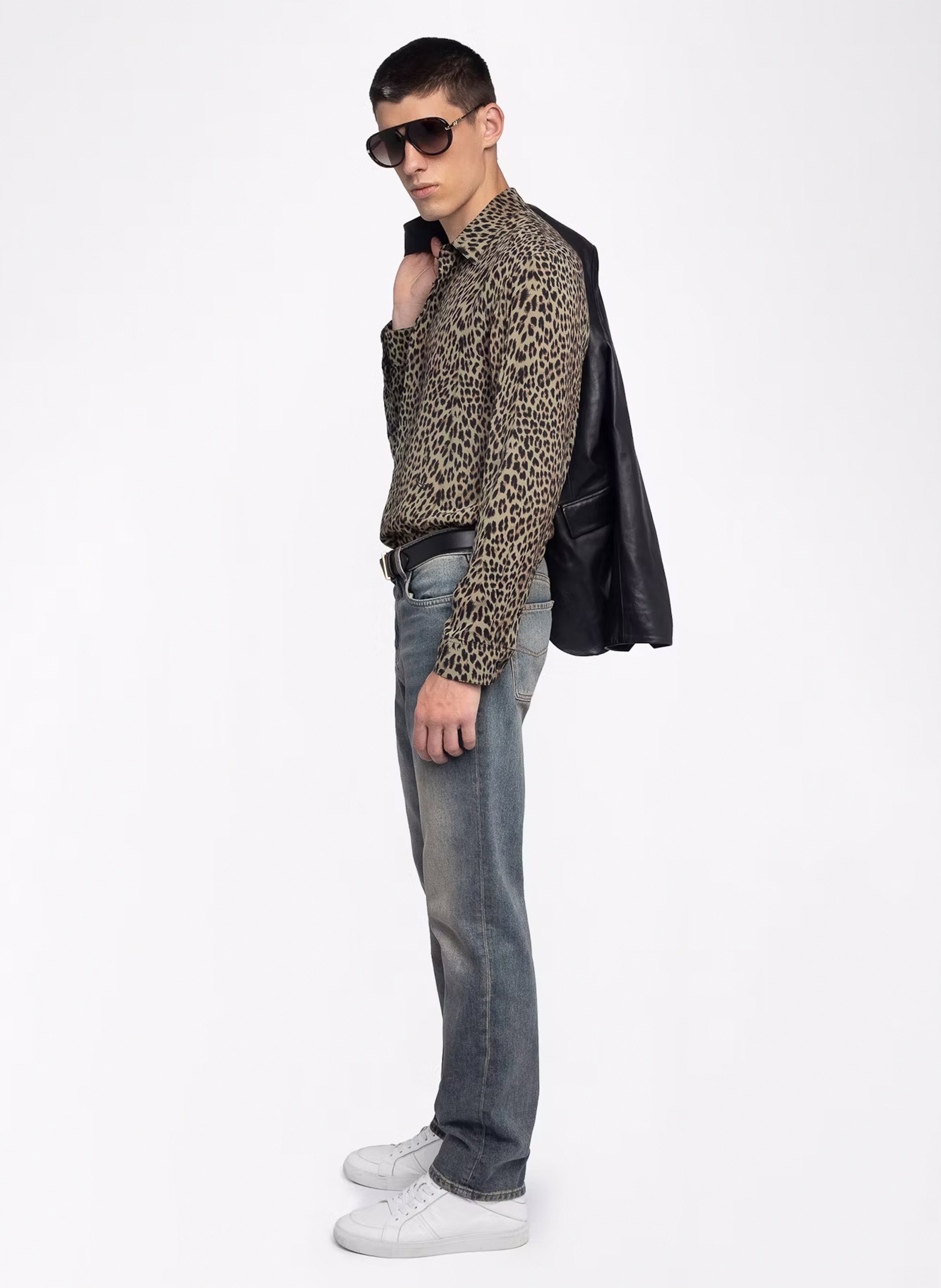 Chemise droite boutonnée à motif léopard ZADIG&amp;VOLTAIRE Vert