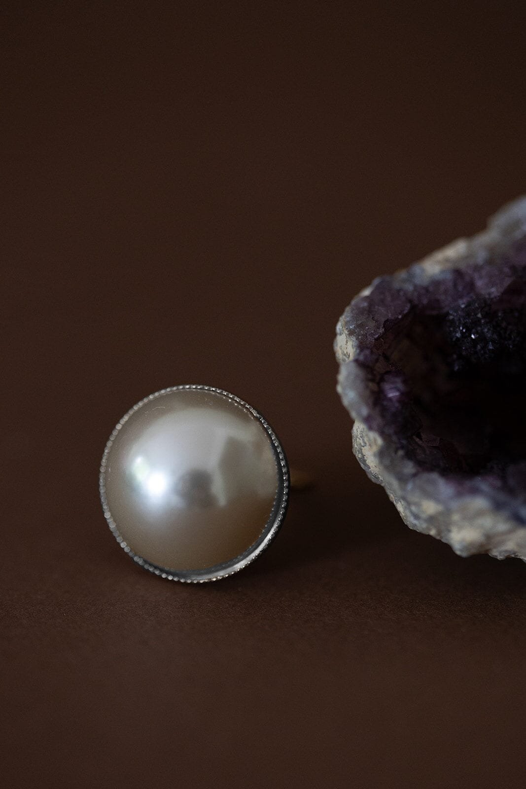 Maxi ring with gold-plated pearl MONSIEUR SIMONE Silver