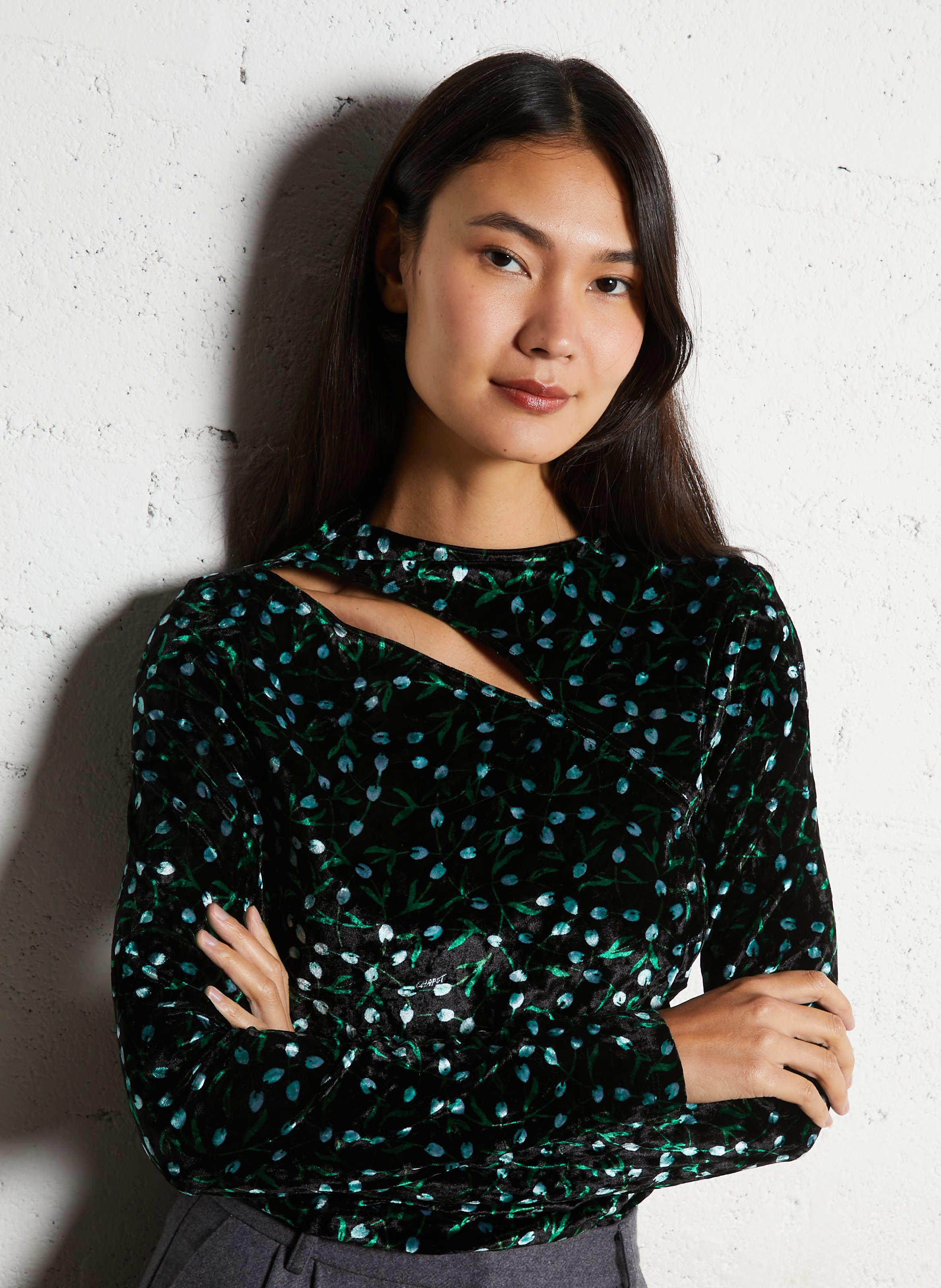 Rechte top met opstaande kraag en print FABIENNE CHAPOT Zwart