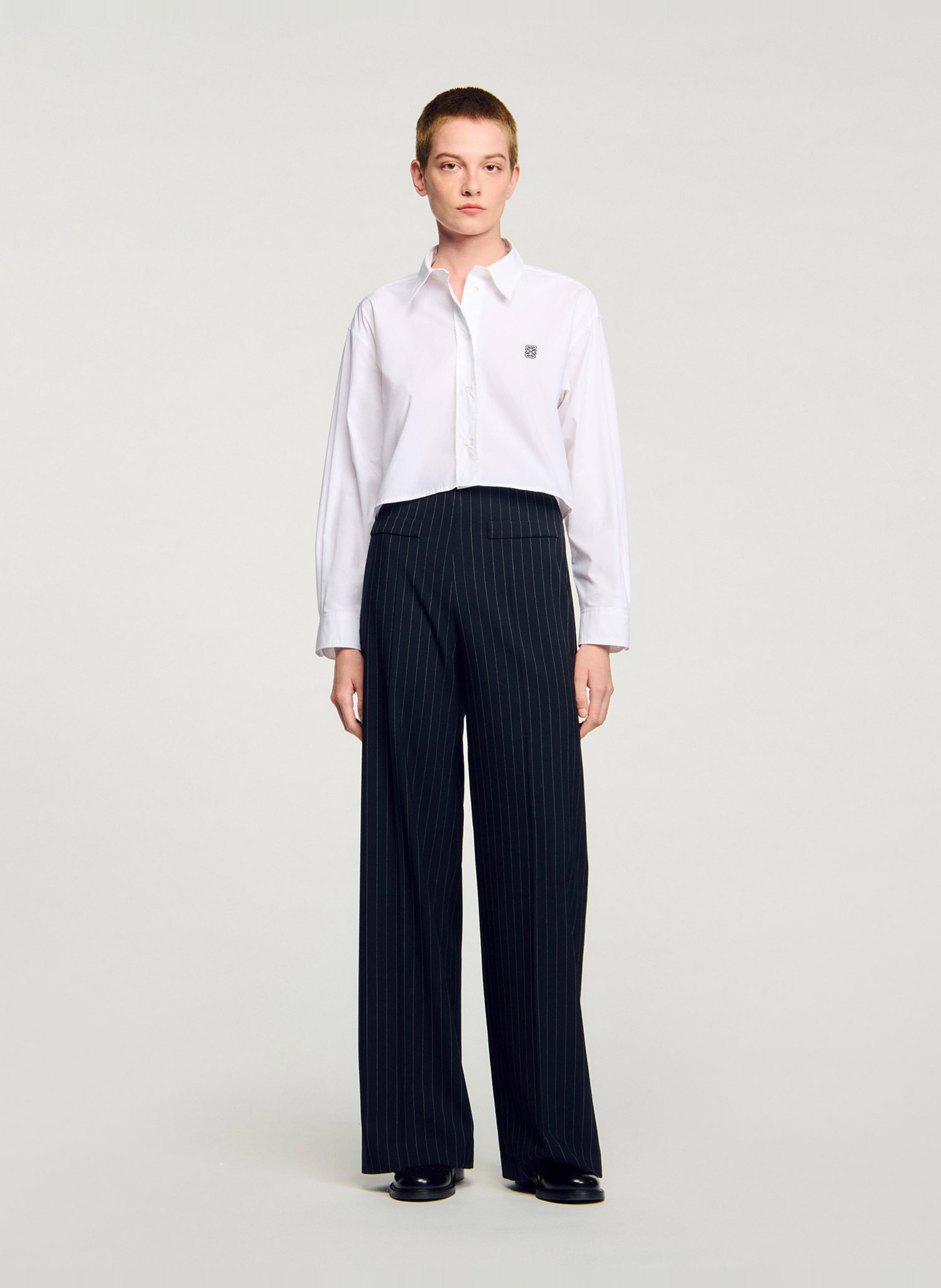 Pantalon droit rayé SANDRO Noir