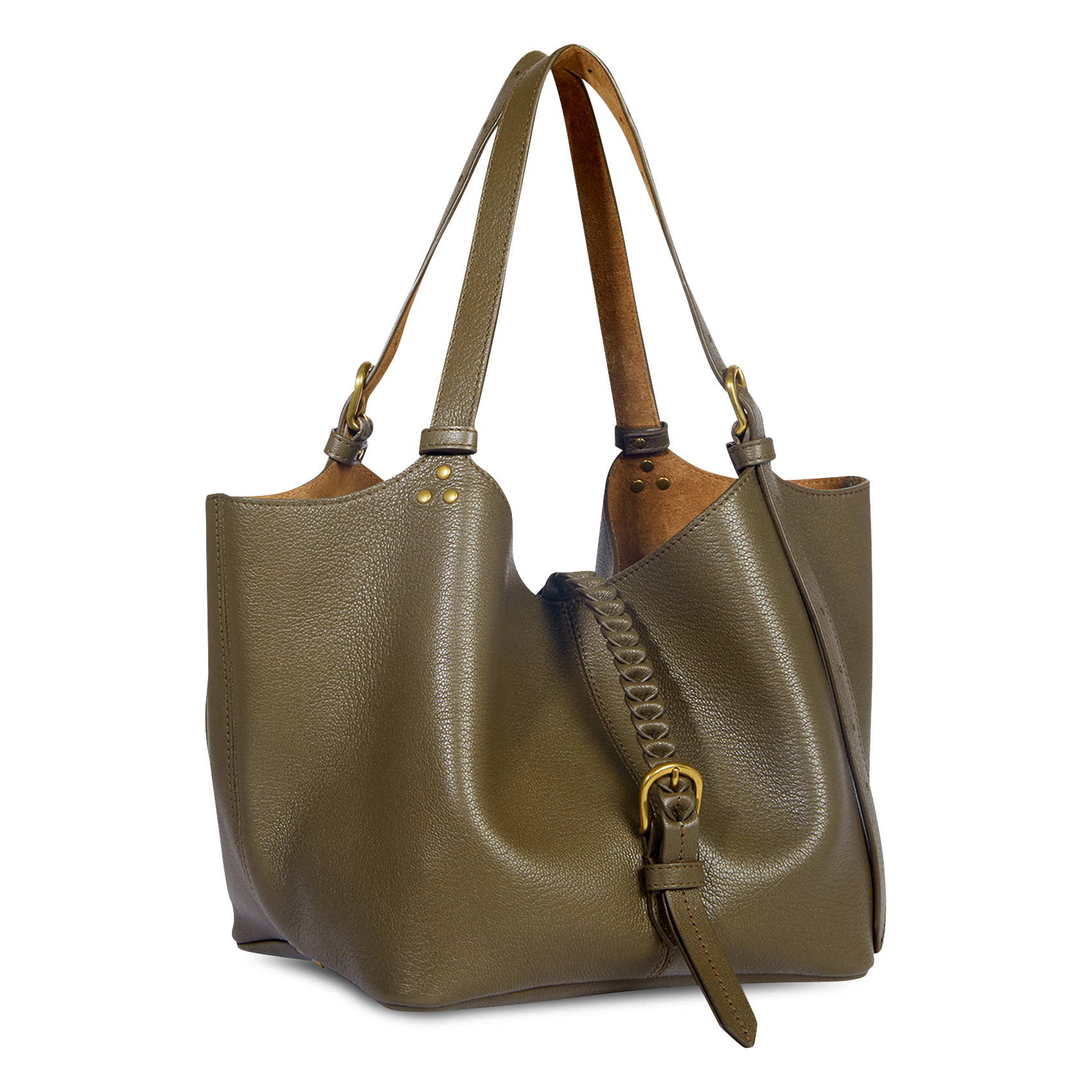 Leather tote bag JEROME DREYFUSS Khaki