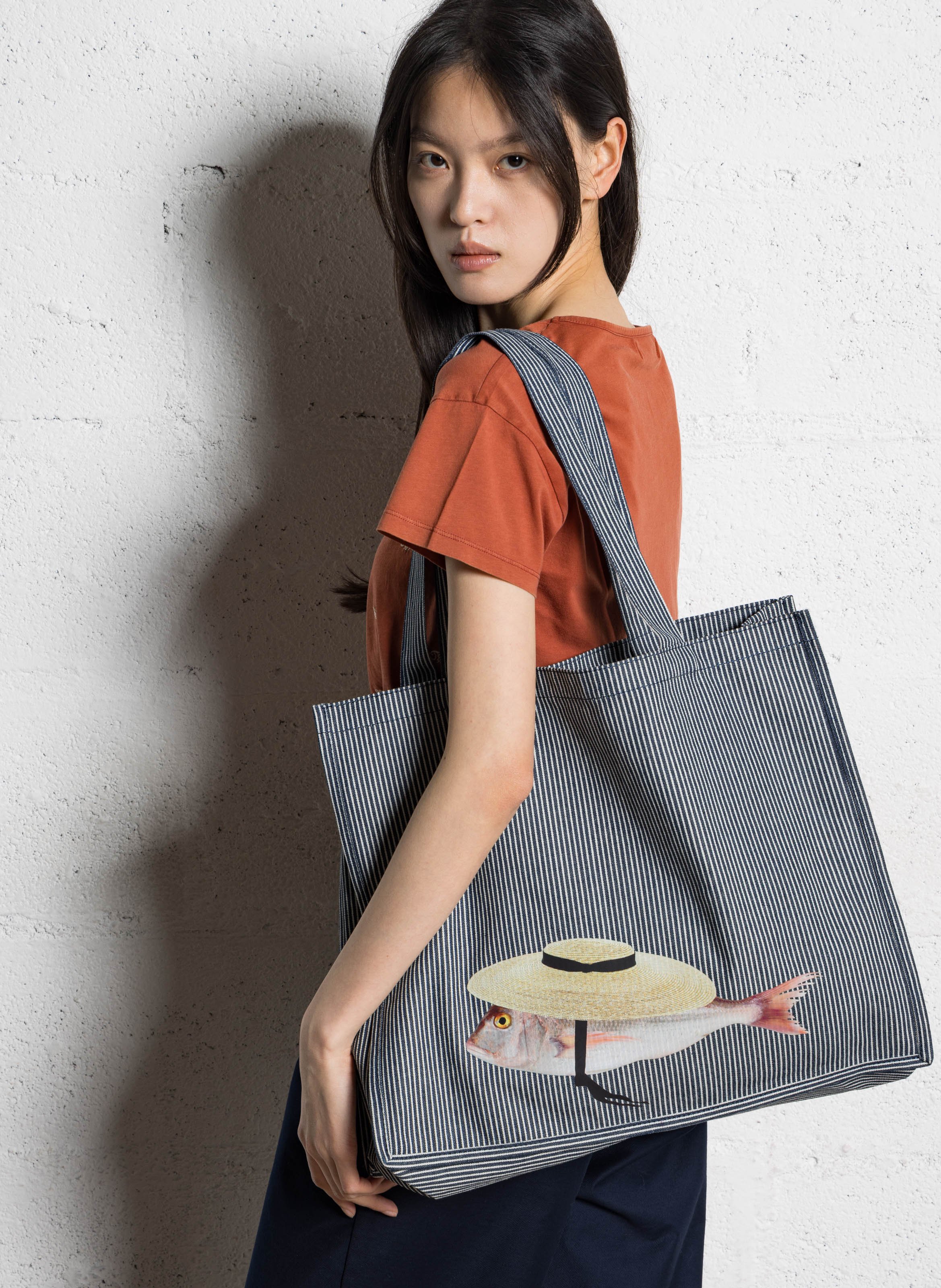 Sac cabas en coton rayé NICE THINGS Bleu