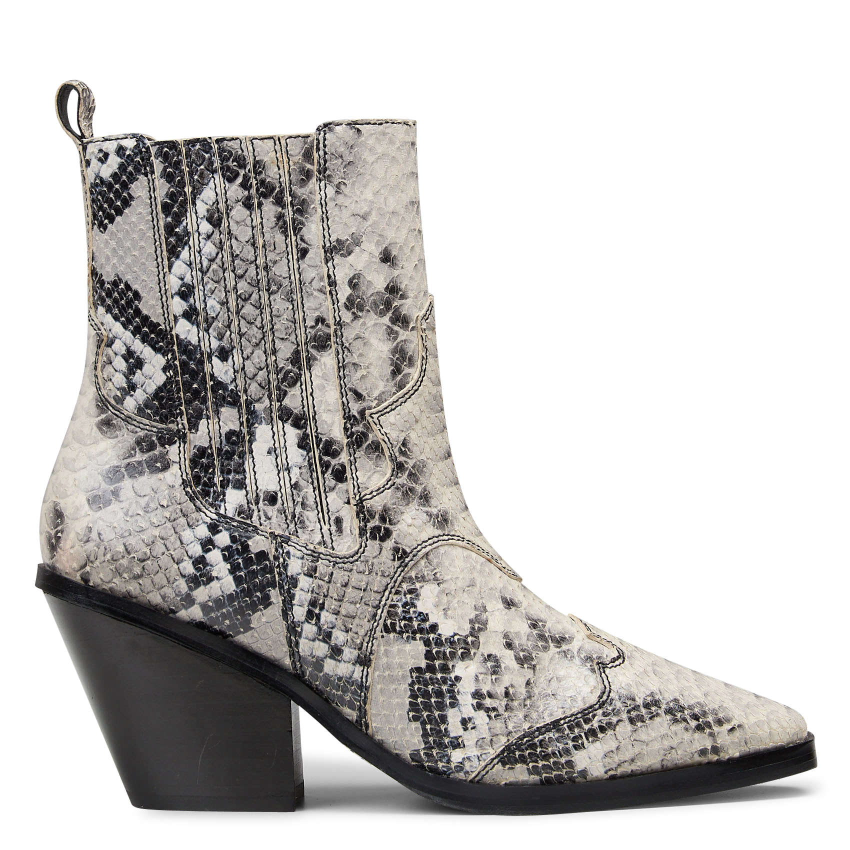 Python effect leather cowboy boots IKKS White