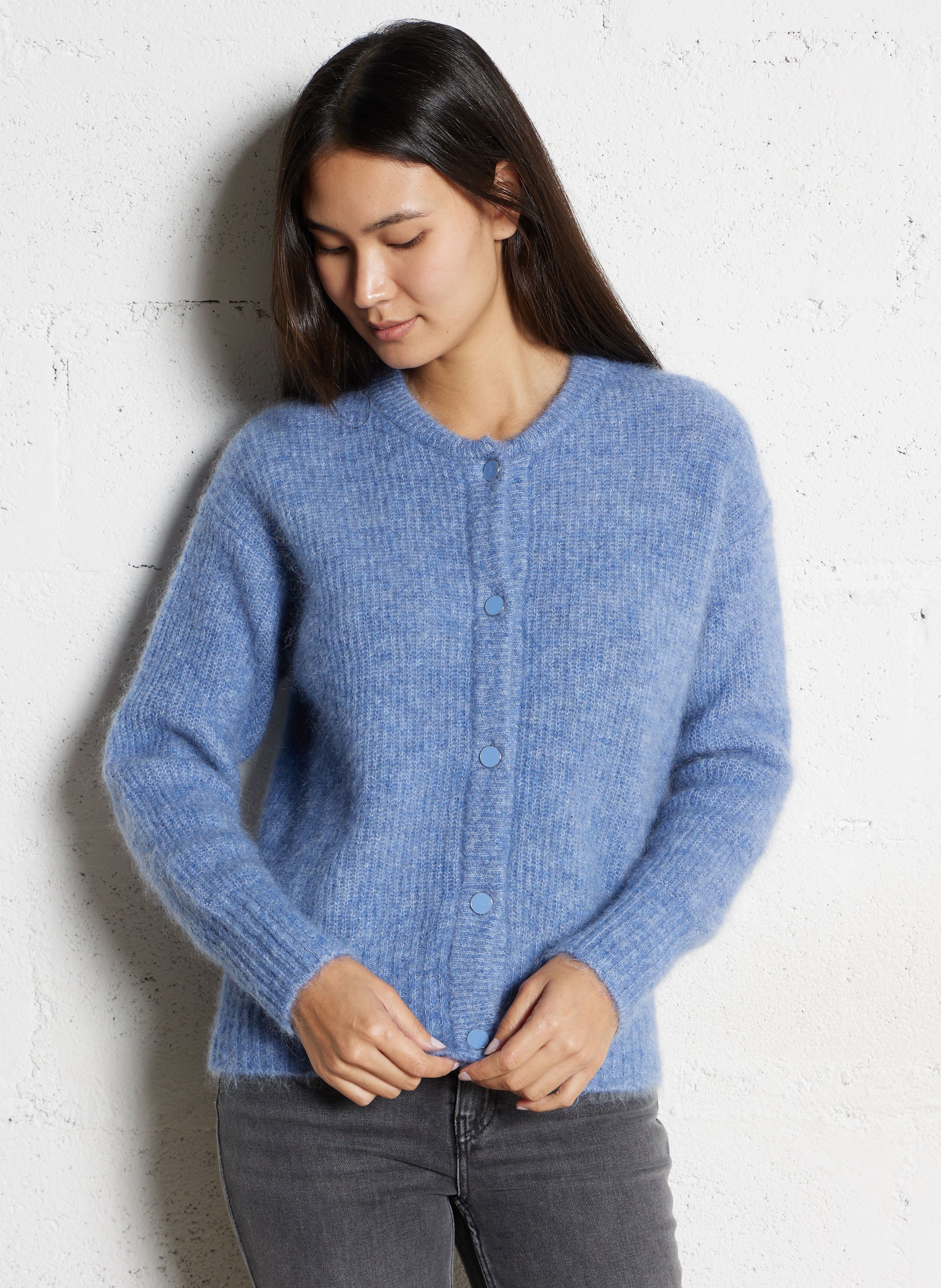 Straight mohair-blend round-neck cardigan MAISON 123 Plums