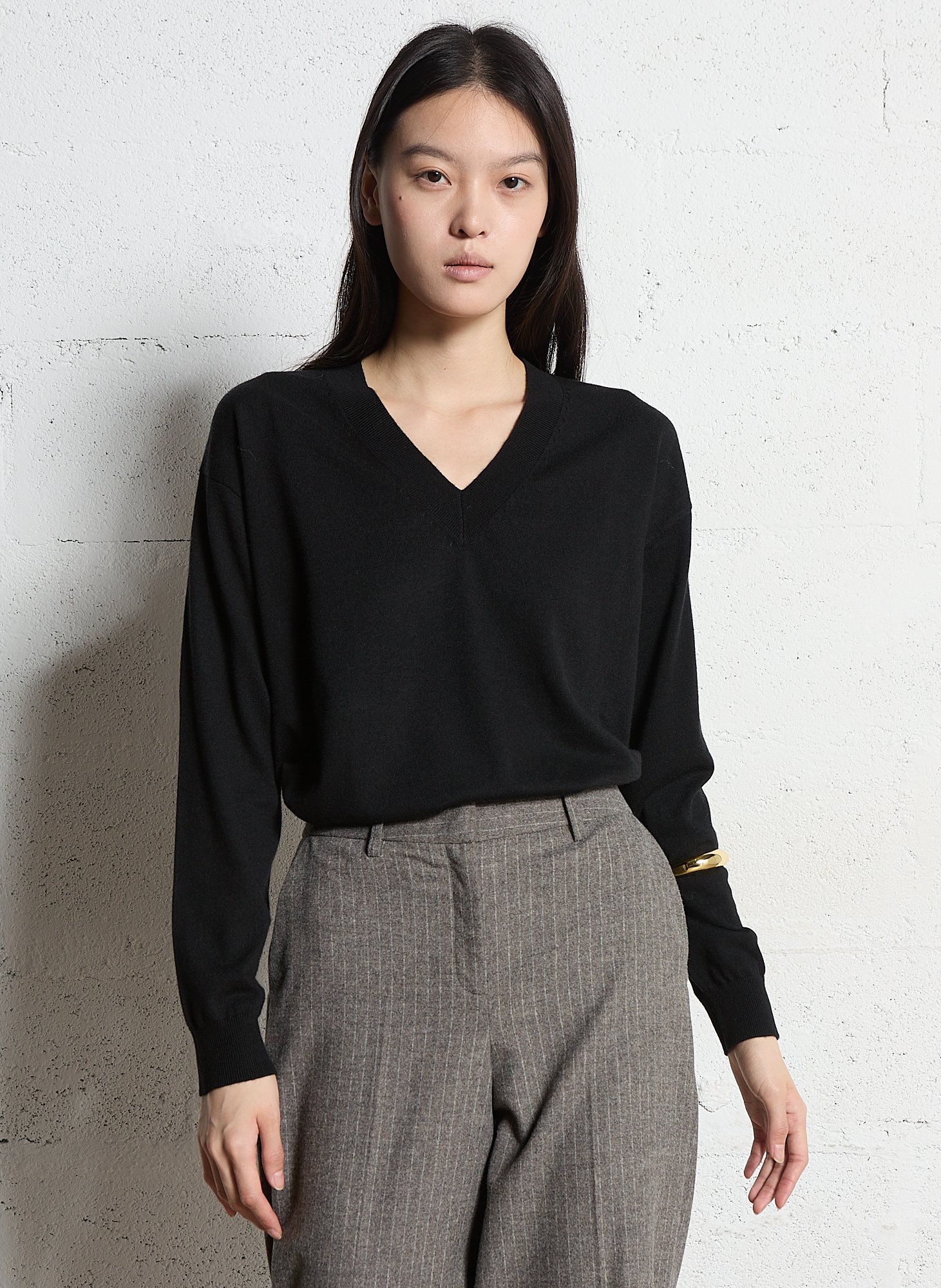 Pull droit col V en maille mélangée MAISON 123