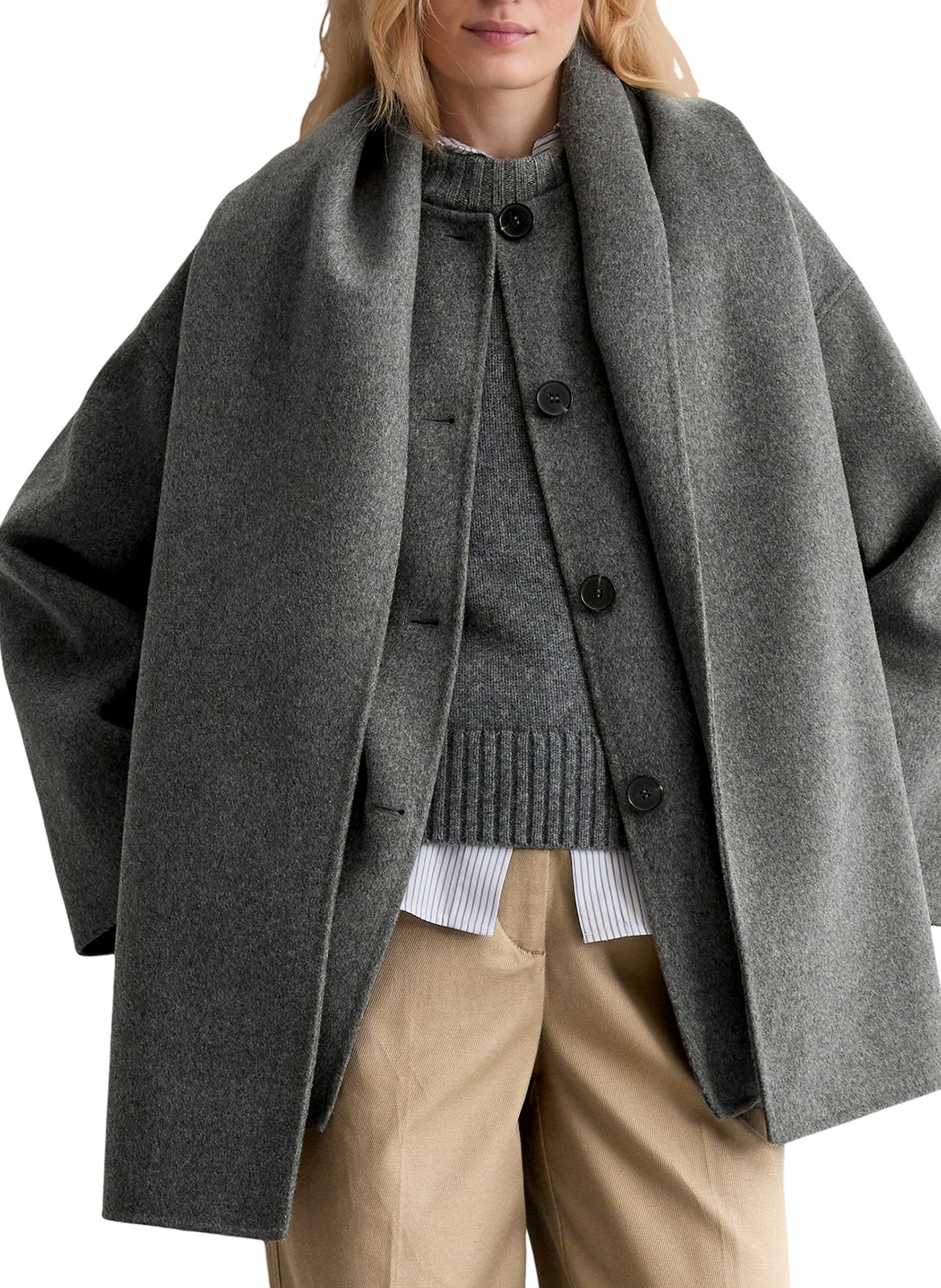 Oversized round neck wool blend coat MARC O'POLO Grey