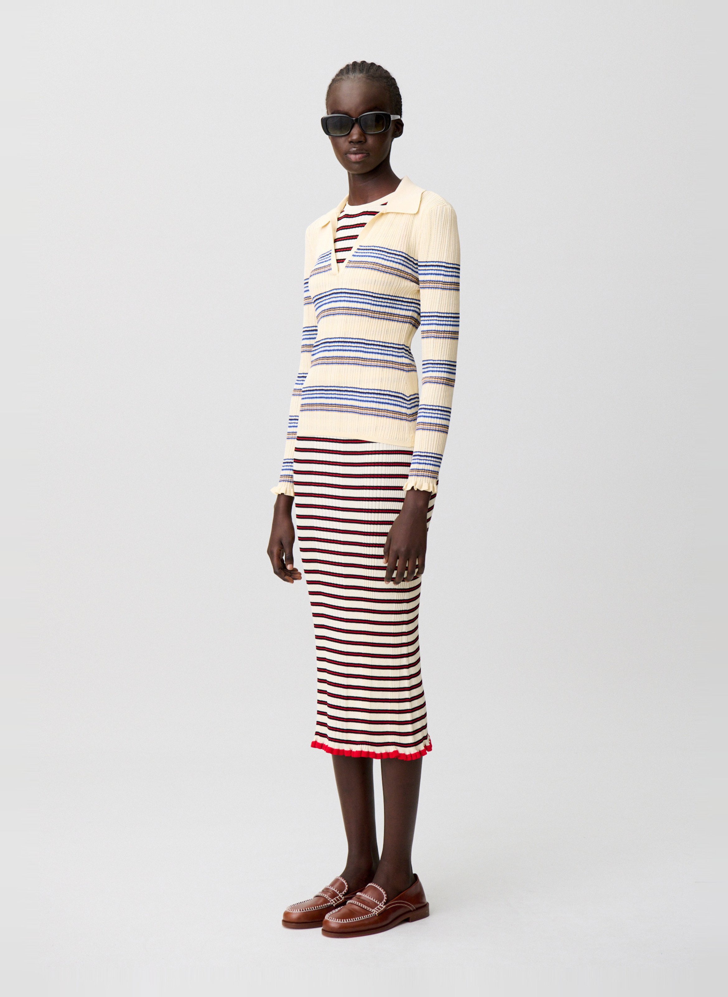 Striped knit polo collar top CLAUDIE PIERLOT Multicolored