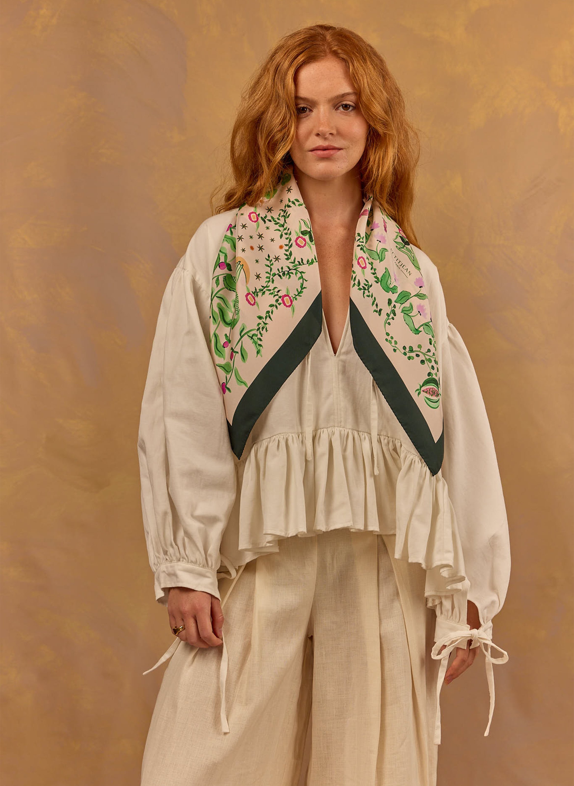 Aclaudie screen-printed silk scarf PETITJEAN PARIS Blue