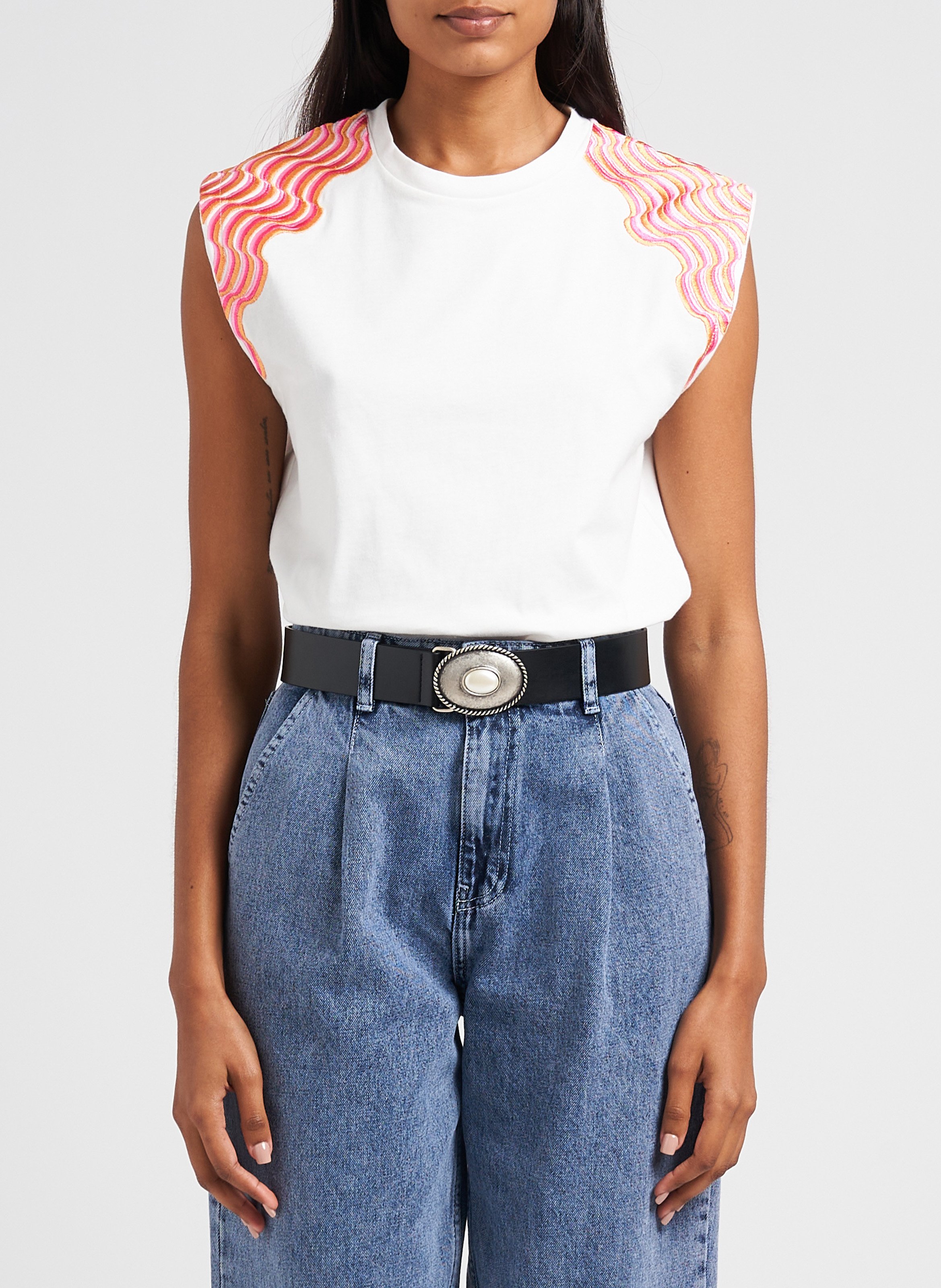 Tee-shirt brodé en coton INDEE Blanc