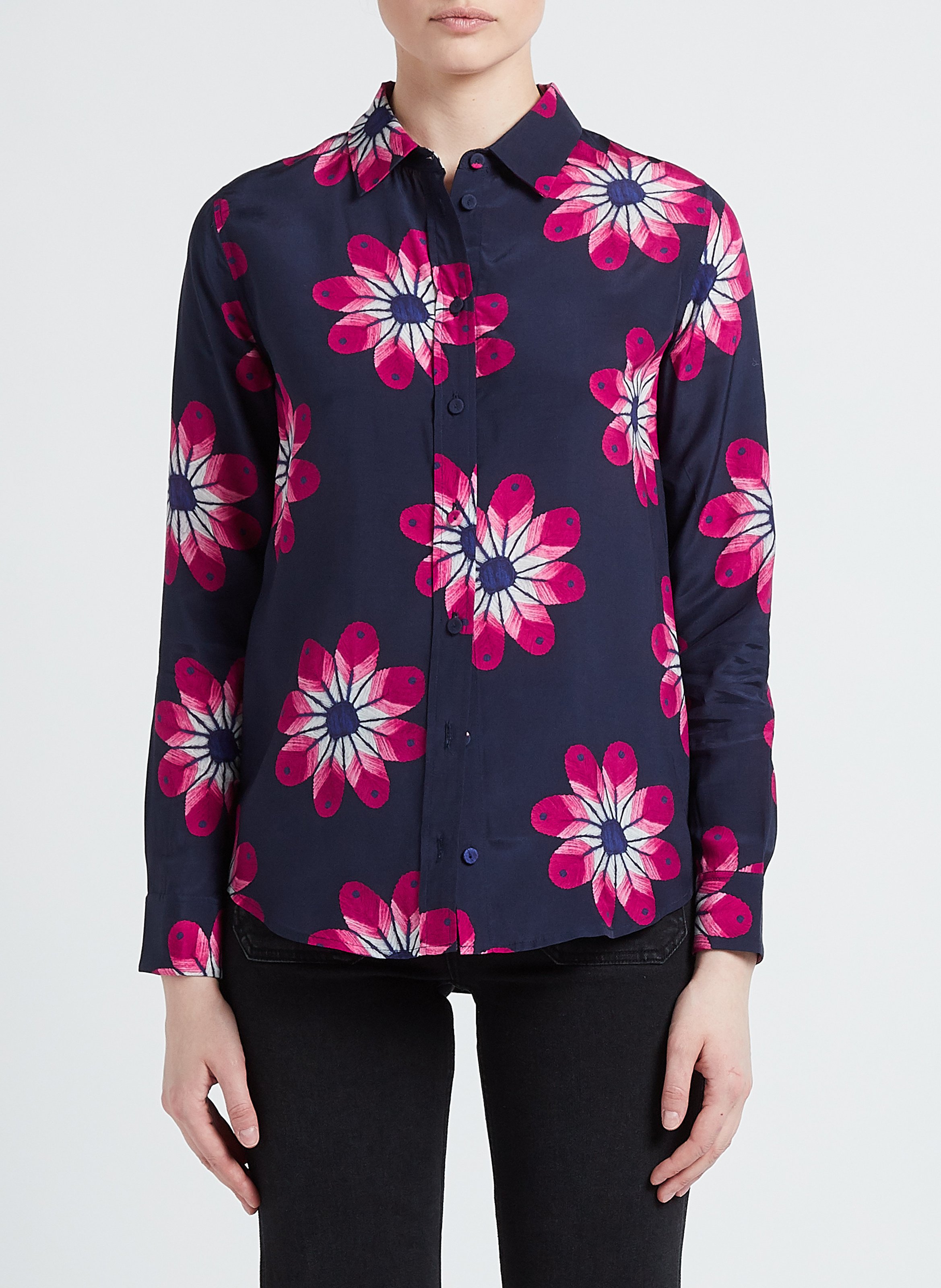 Geblümte Bluse mit klassischem Kragen SOI PARIS Blau