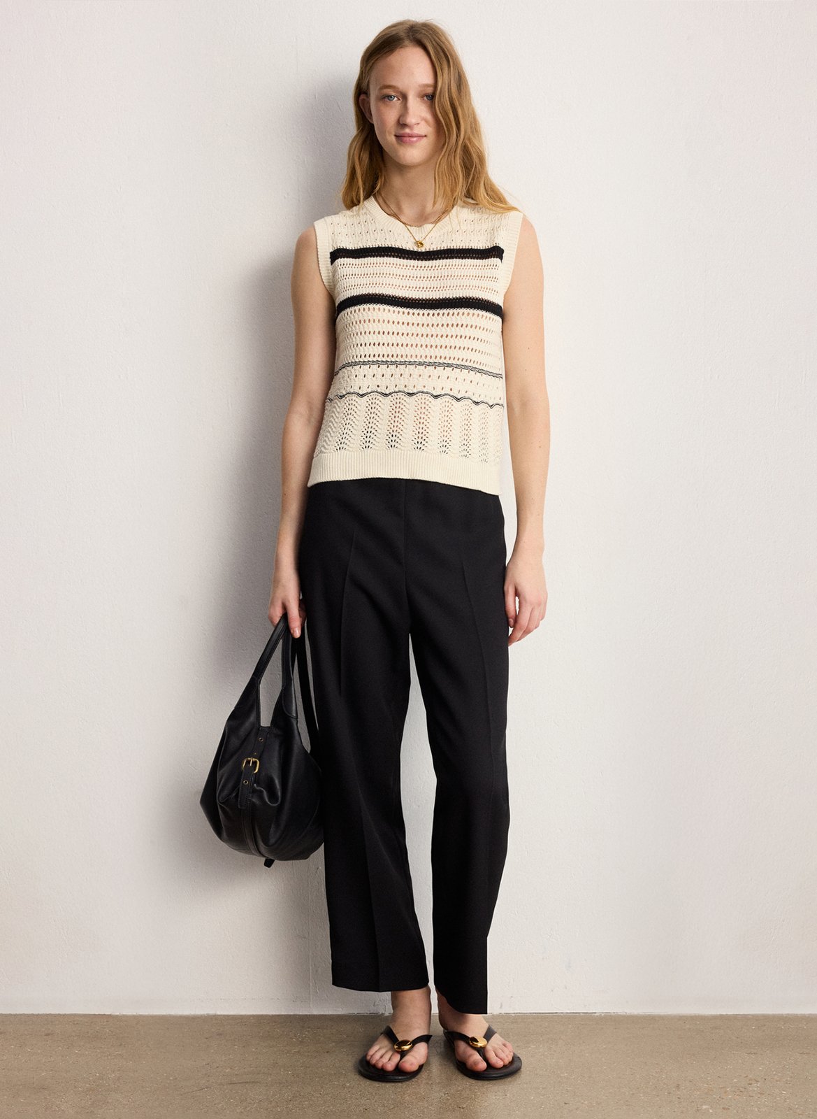 Rundhalsausschnitt-Oberteil aus Baumwollstrick PABLO Beige