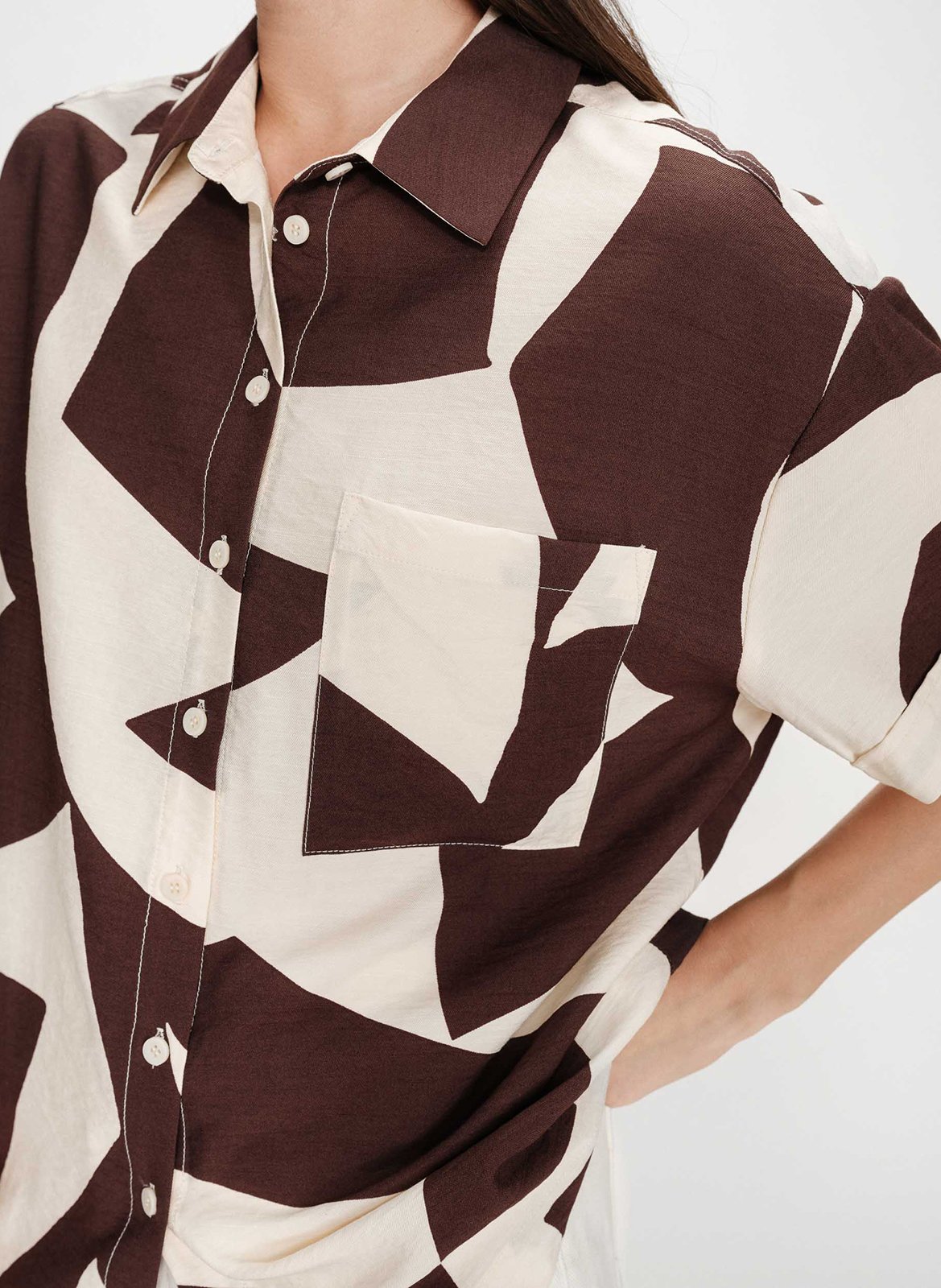 Chemise droite col classique imprimée GRACE ET MILA Marron