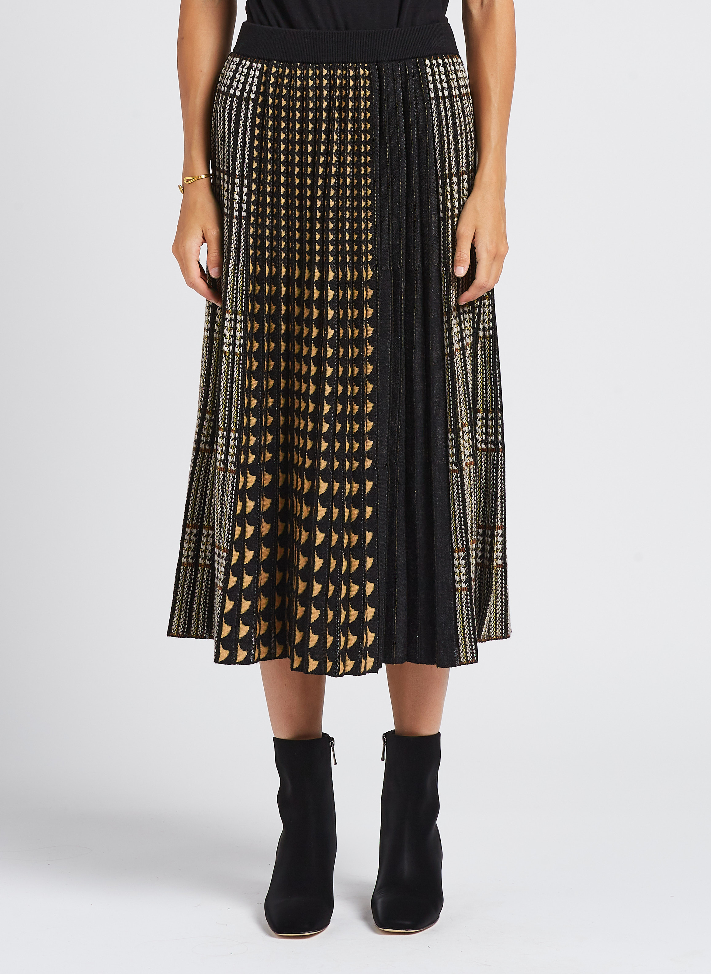 Midi Plissee Jacquard Rock MES DEMOISELLES Schwarz