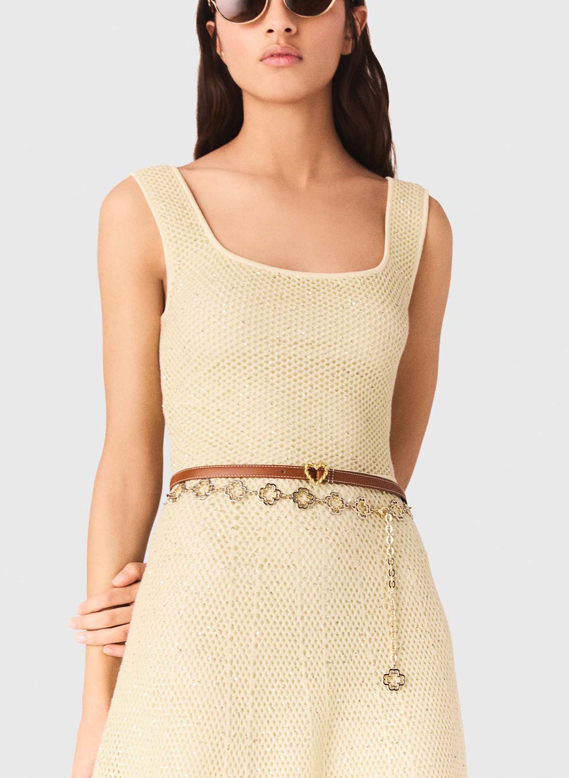 Robe longue col rond à sequins MAJE Jaune