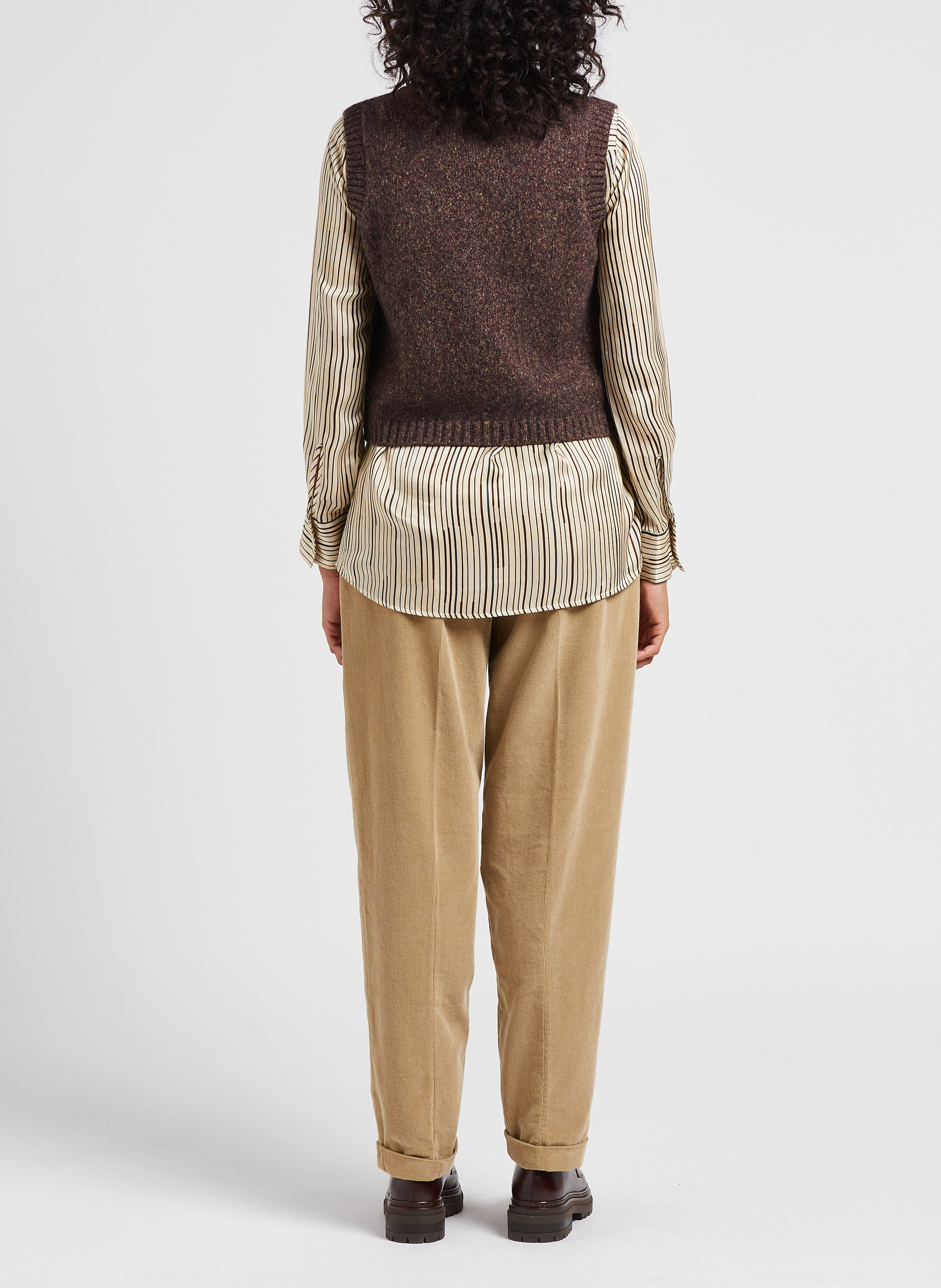 Pantalon carotte en coton de velours côtelé  POMANDERE Marron