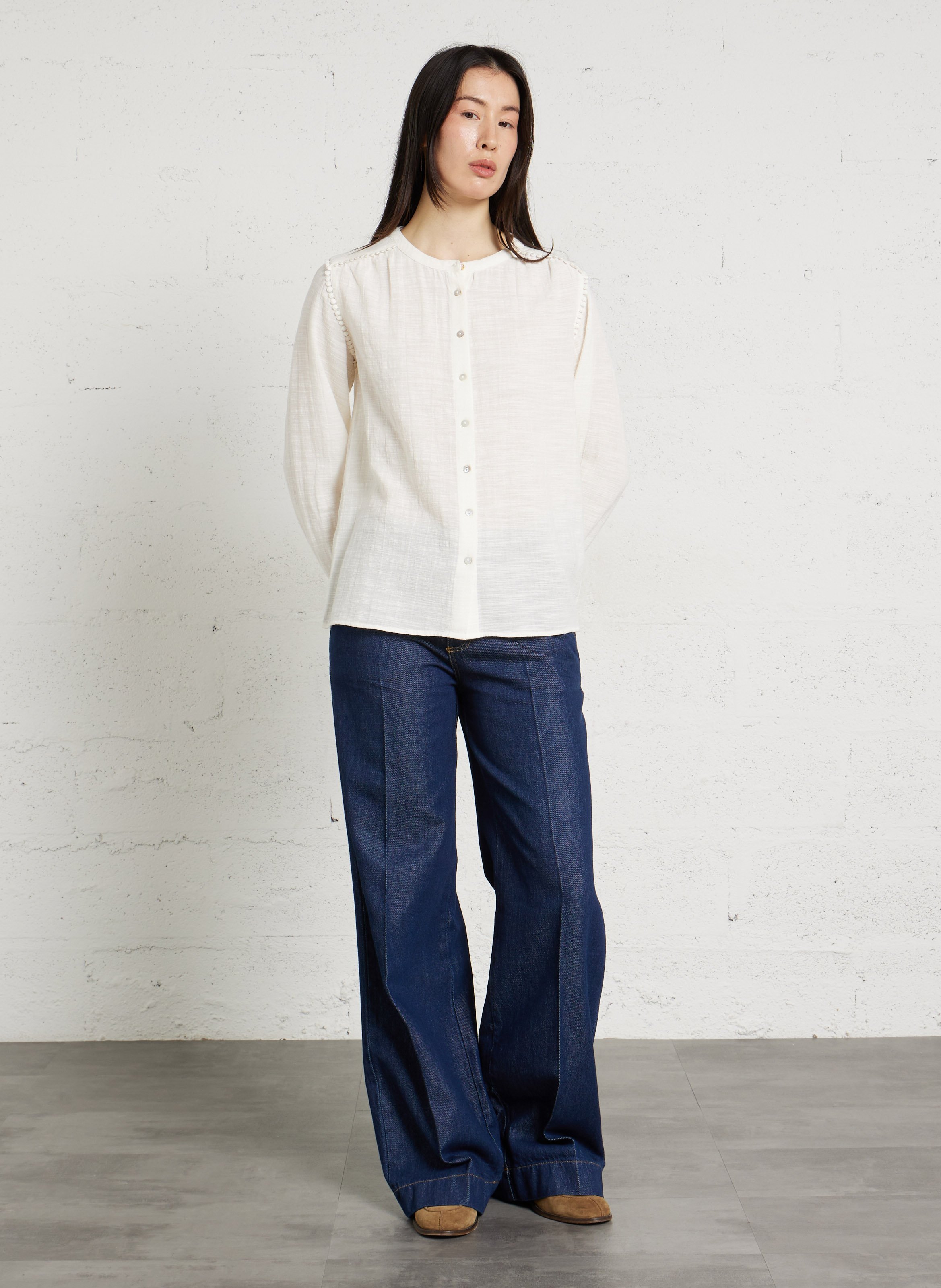 Chemise col rond en coton MAISON 123 Beige