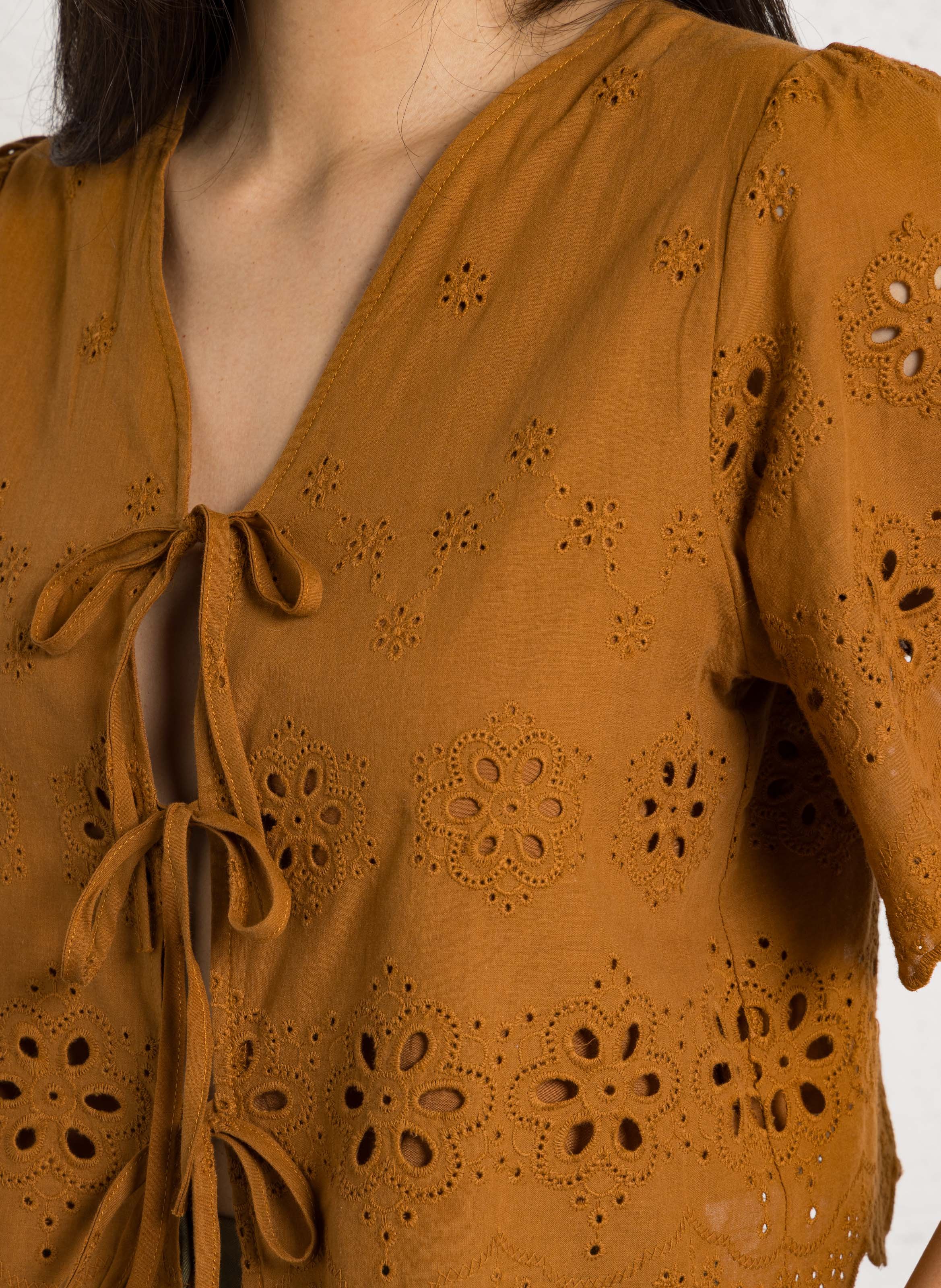 Top col v en coton SEE U SOON Marron