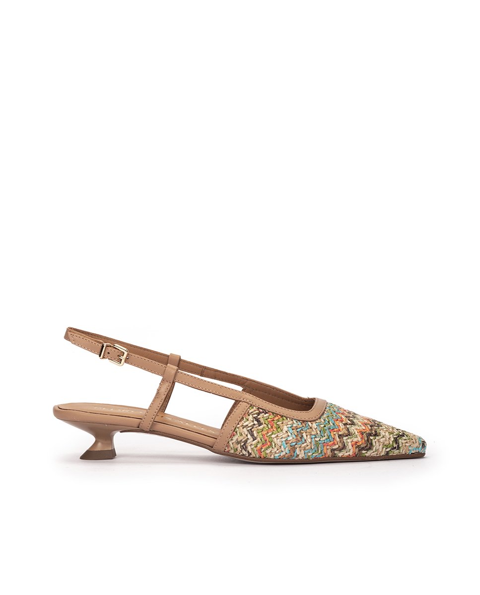 Open-toe multicolored raffia heels. PEDRO MIRALLES Multicolored