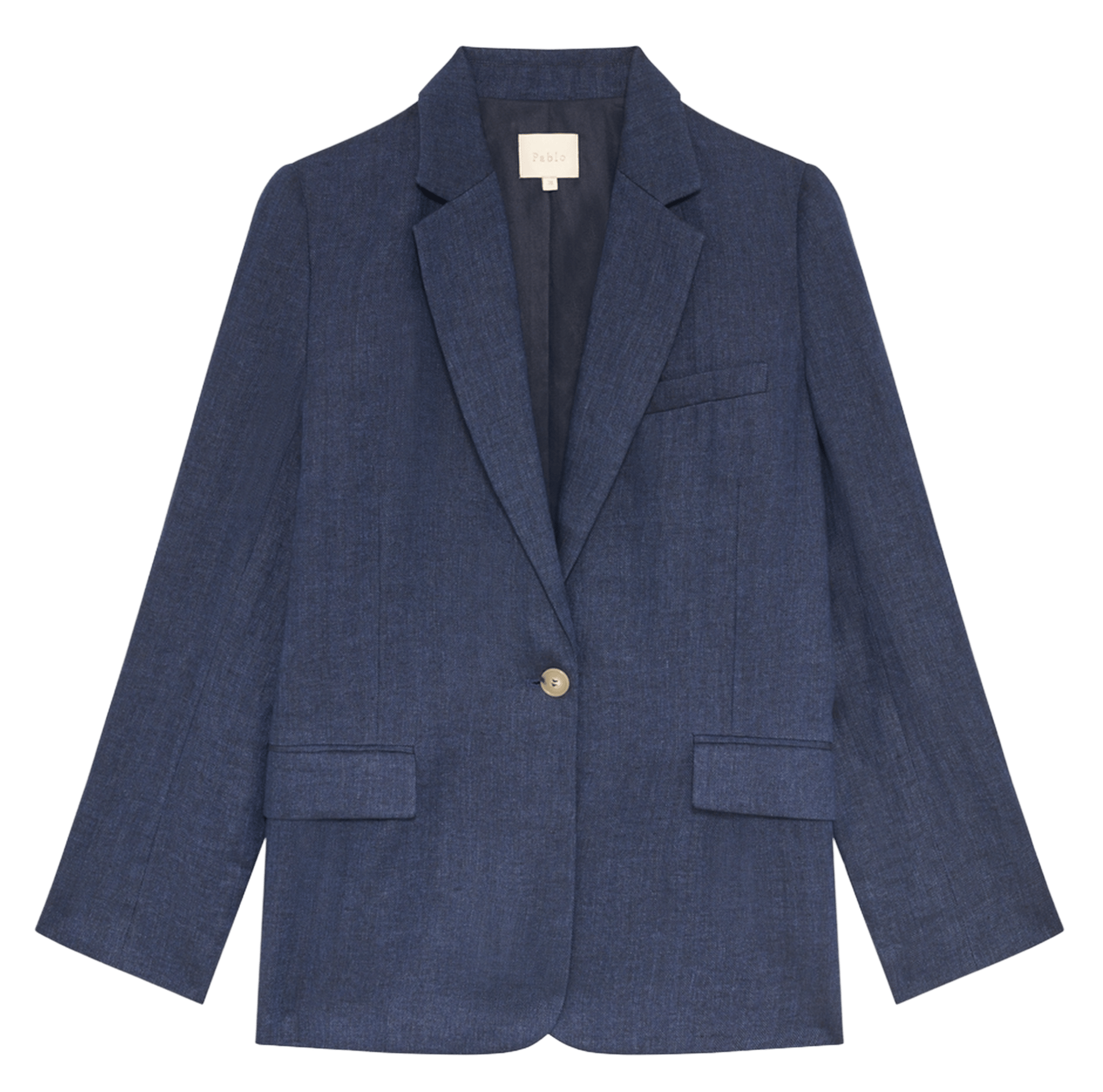 Veste tailleur droite en lin PABLO Bleu