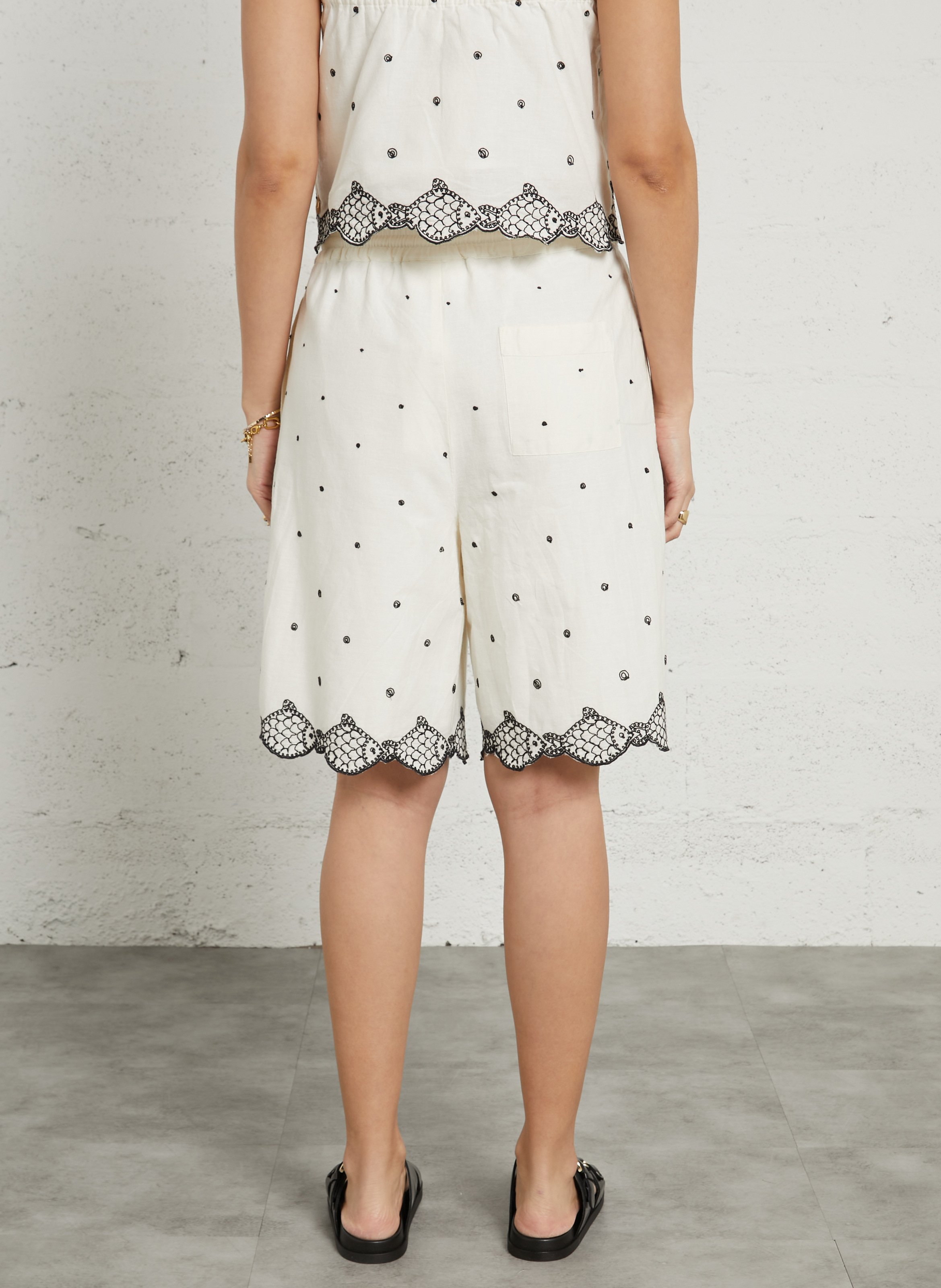 Straight cotton blend embroidered shorts FABIENNE CHAPOT White