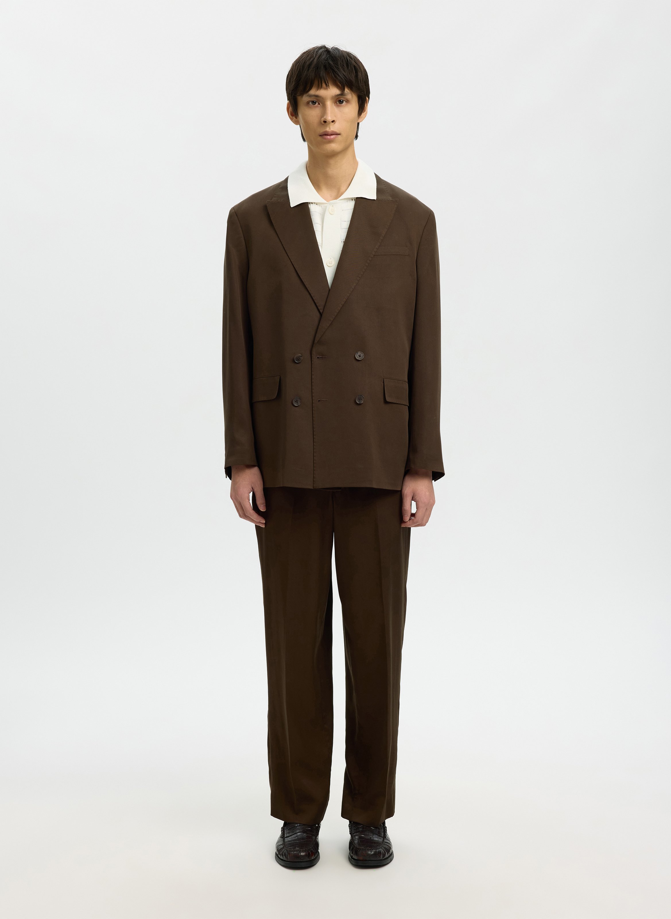 Gilet droit col classique en coton bio SELECTED Beige