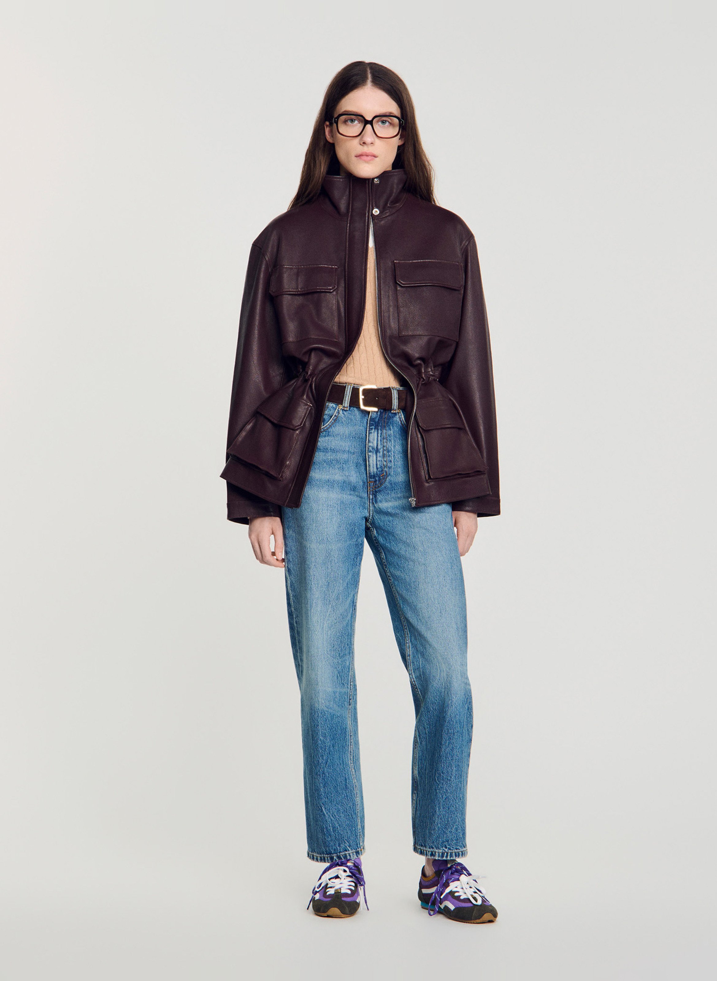 Oversized, leren jack SANDRO Rood