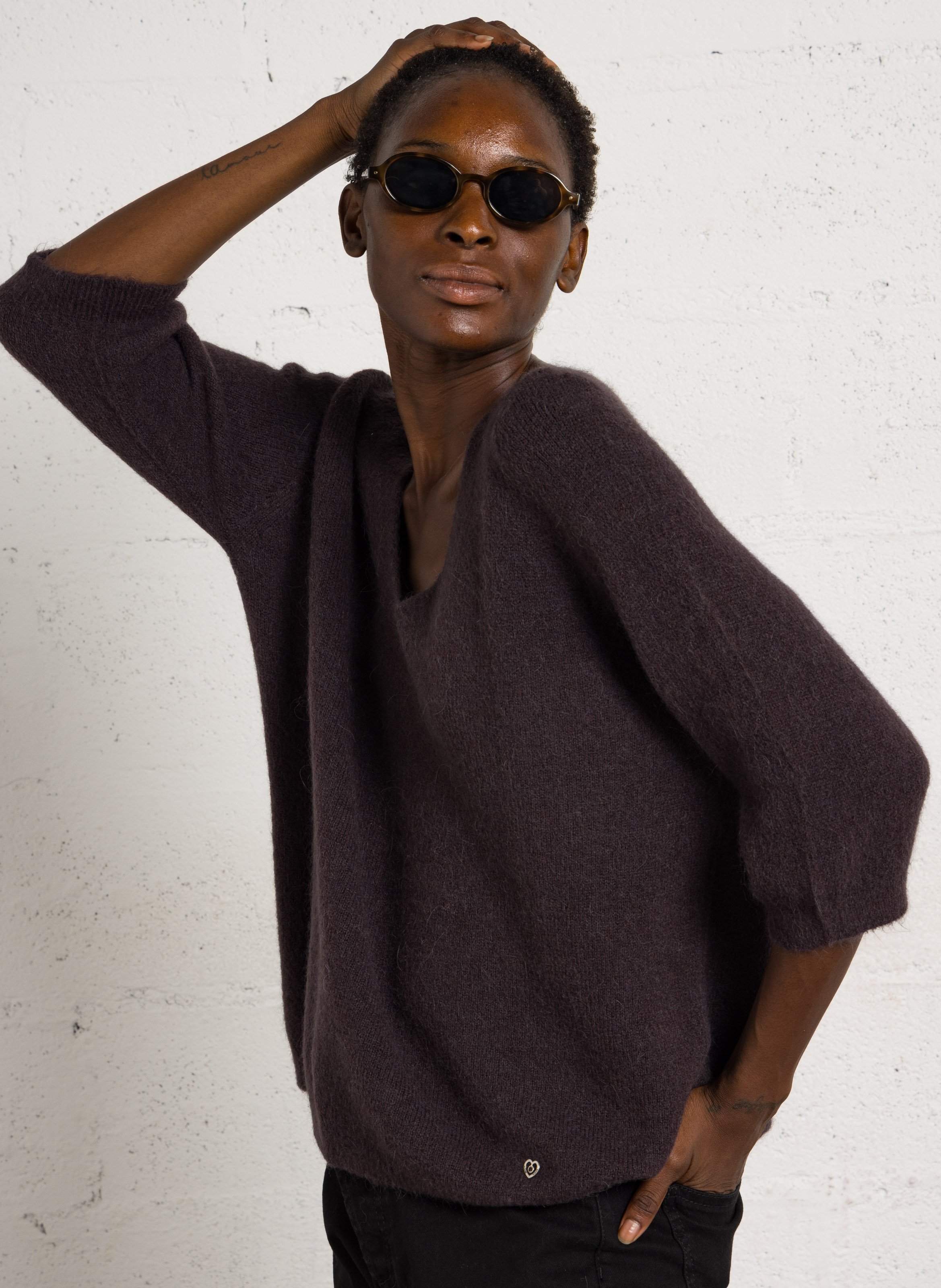Oversize-Pullover mit V-Ausschnitt PLEASE