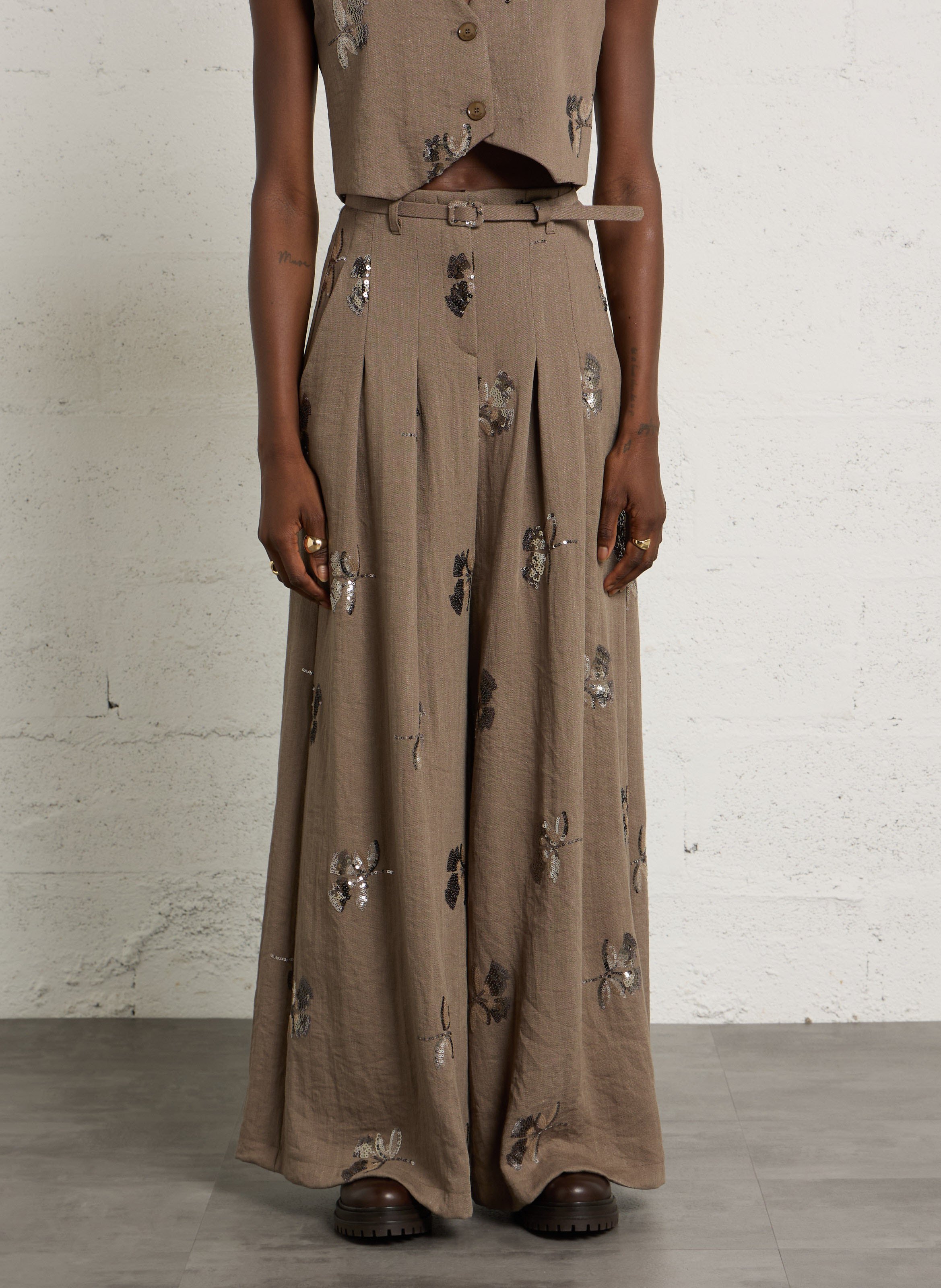 Wide-leg sequined pants IMPERIAL Green