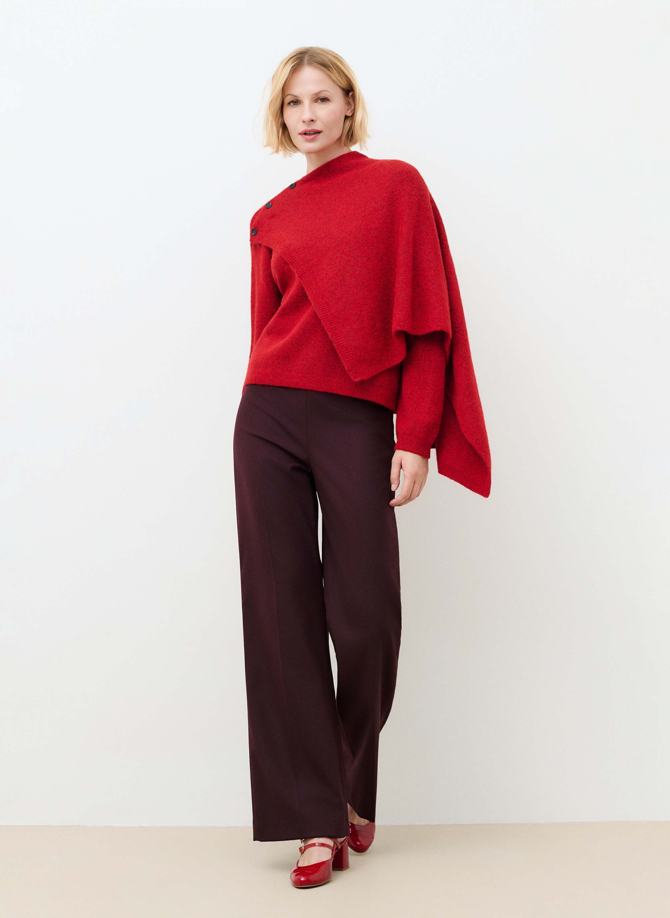 Pull col rond drapé CAROLL Rouge