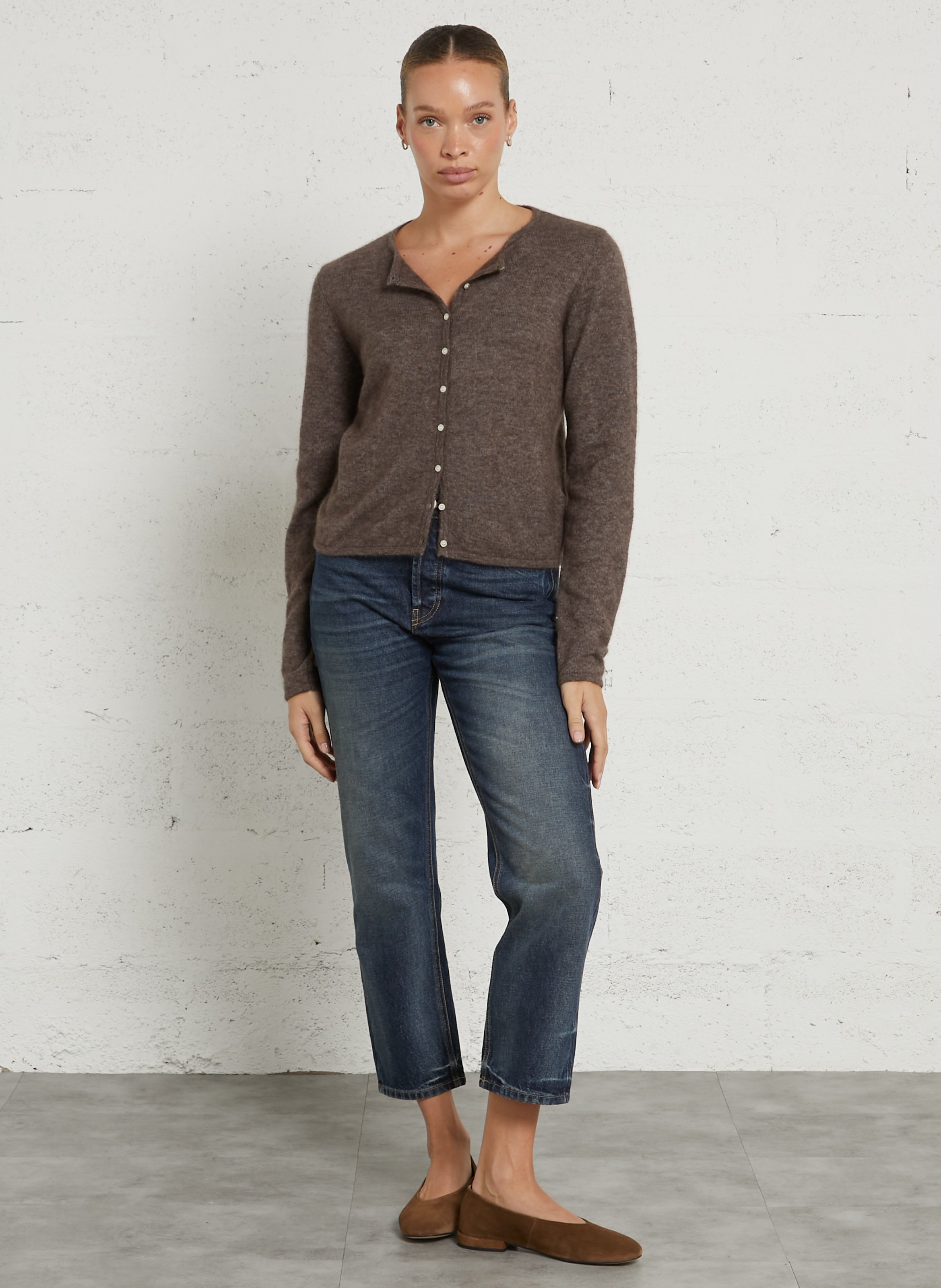 Straight round-neck knit cardigan JC SOPHIE Brown