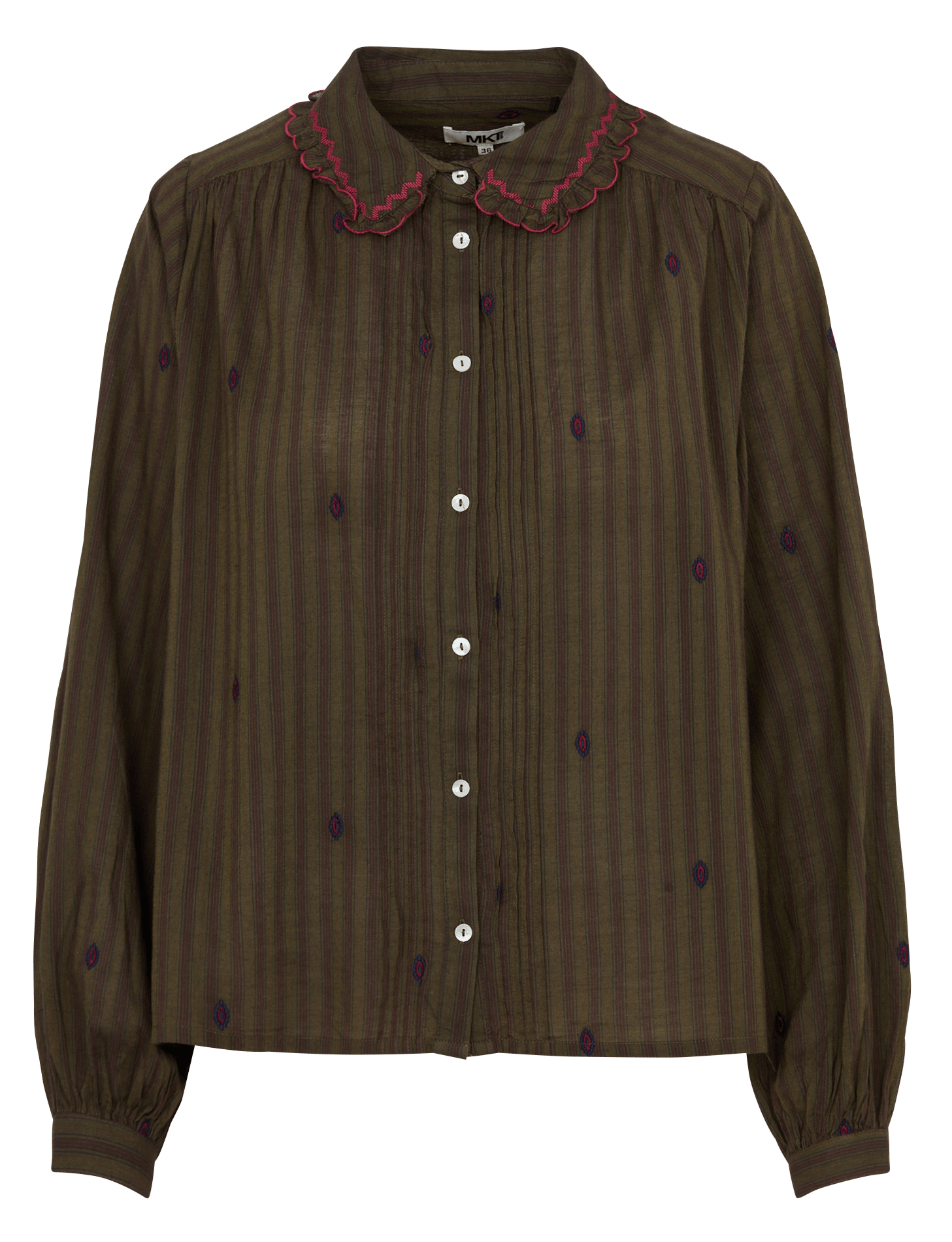 Blouse droit col classique rayée en coton MKT Kaki