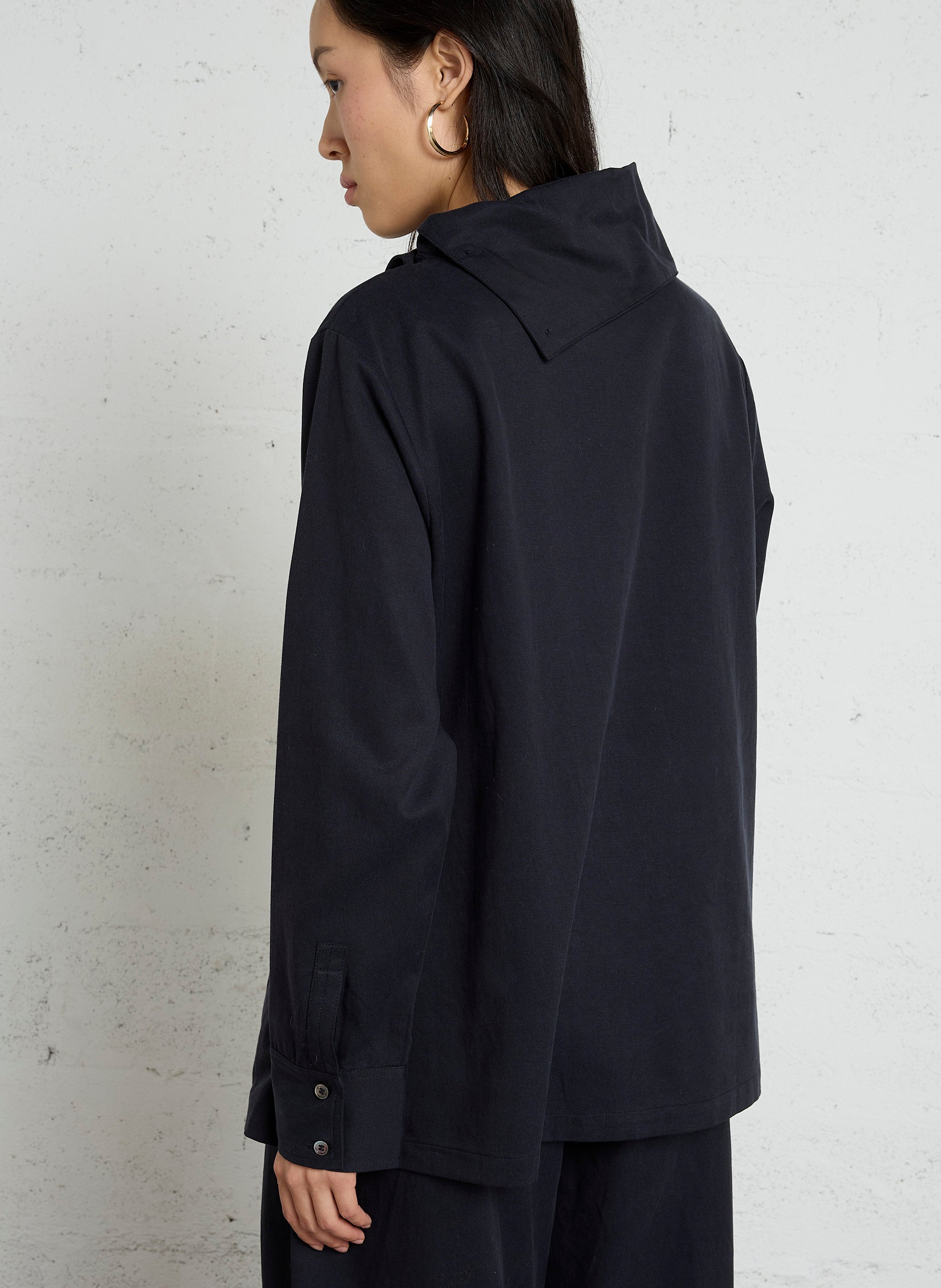 Loose-fitting asymmetrical collar shirt in blended cotton RUE DE TOKYO Blue