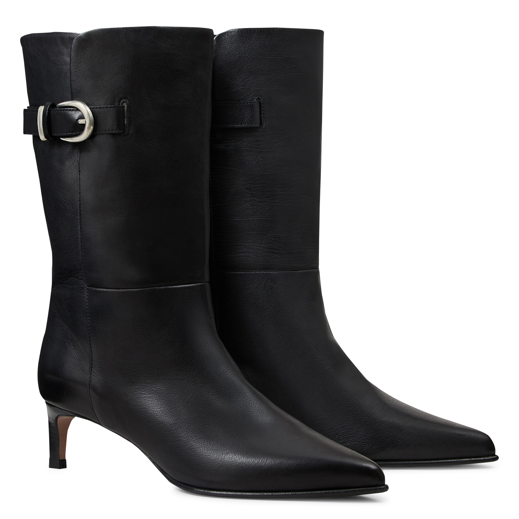 Einfarbige Stiefeletten aus Leder mit mittelhohem Schaft BA&SH Schwarz
