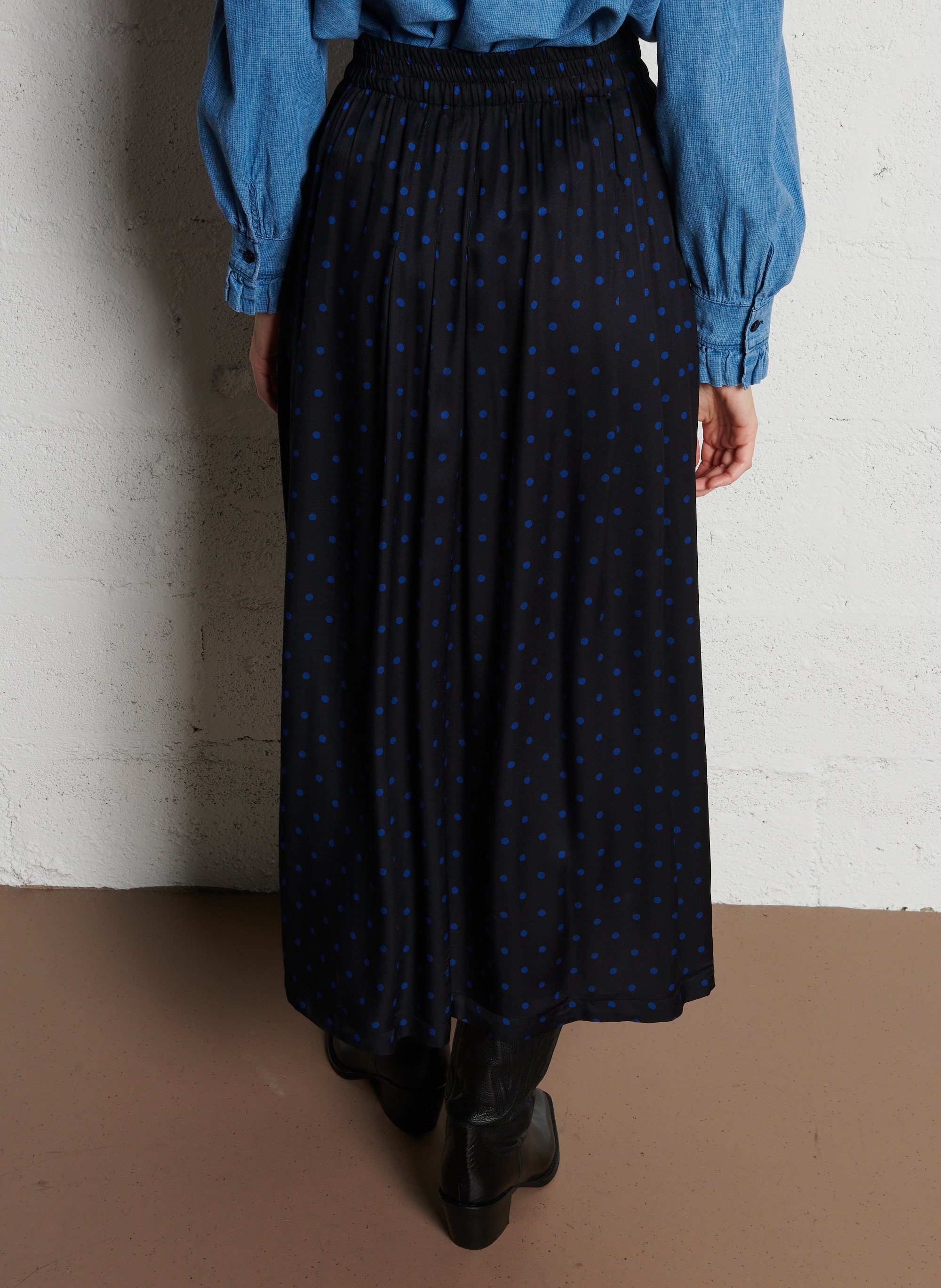 Lange geplooide satijnen rok SUZIE WINKLE Zwart