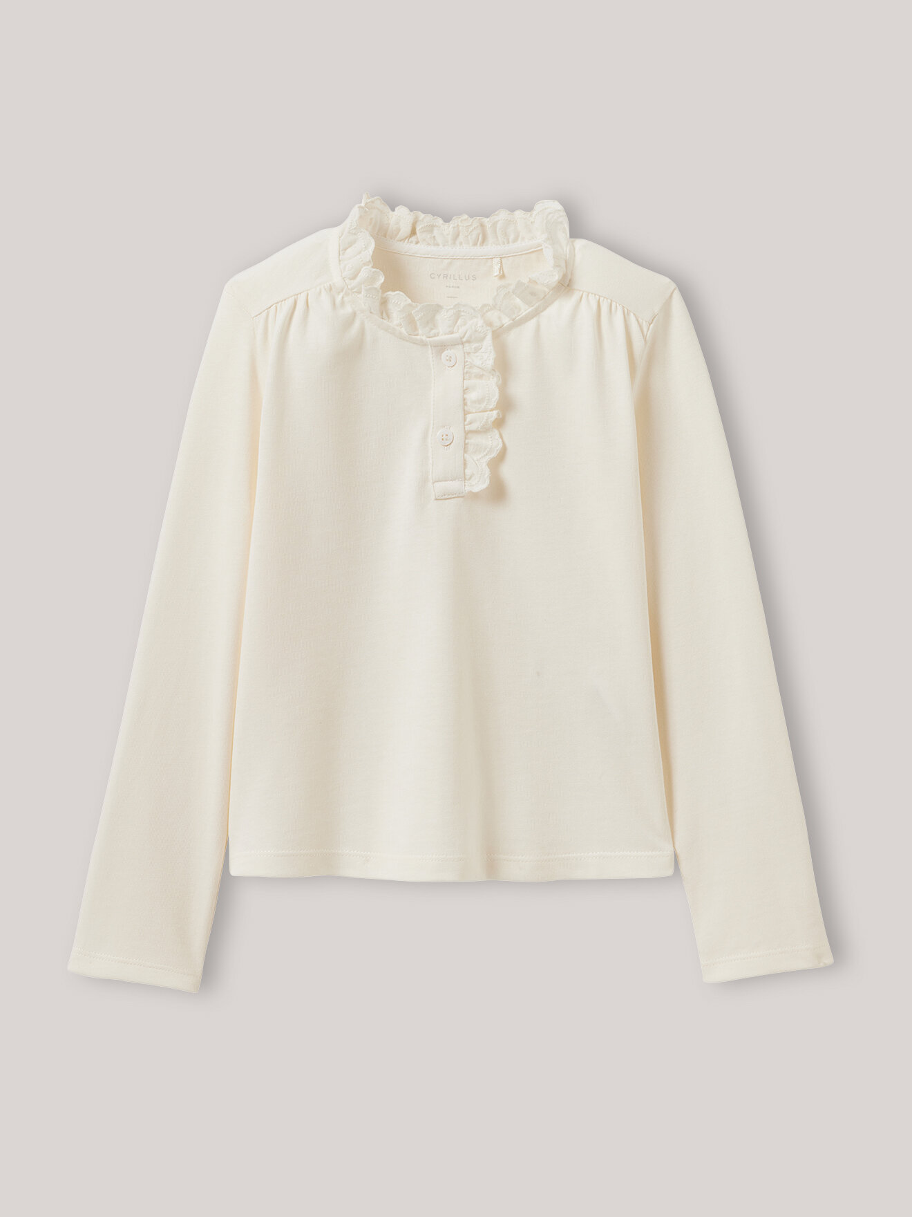 High-neck embroidered organic cotton T-shirt CYRILLUS White