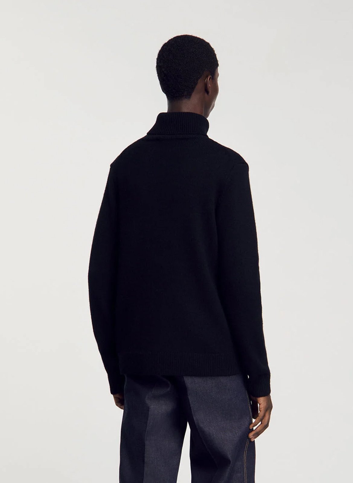 Straight wool-blend polo neck sweater Black