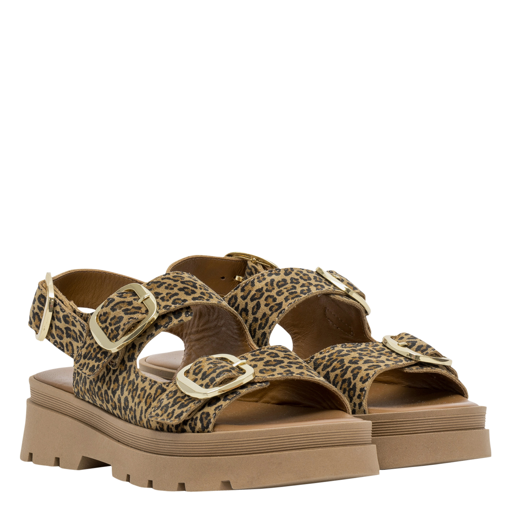 Flache Ledersandalen mit Leopardenmuster BOCAGE Mehrfarbig