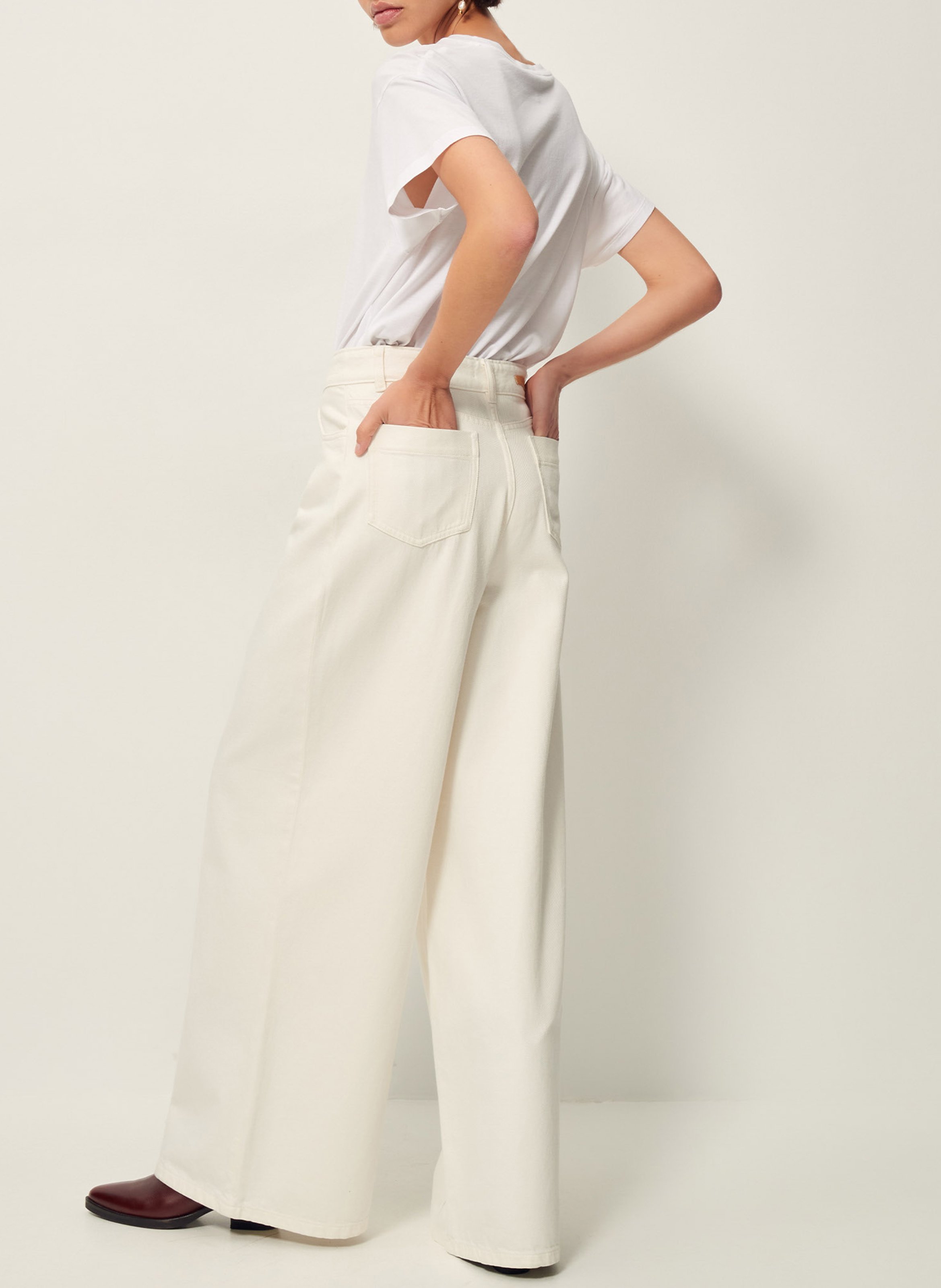 Jean large taille haute en coton SESSUN Blanc