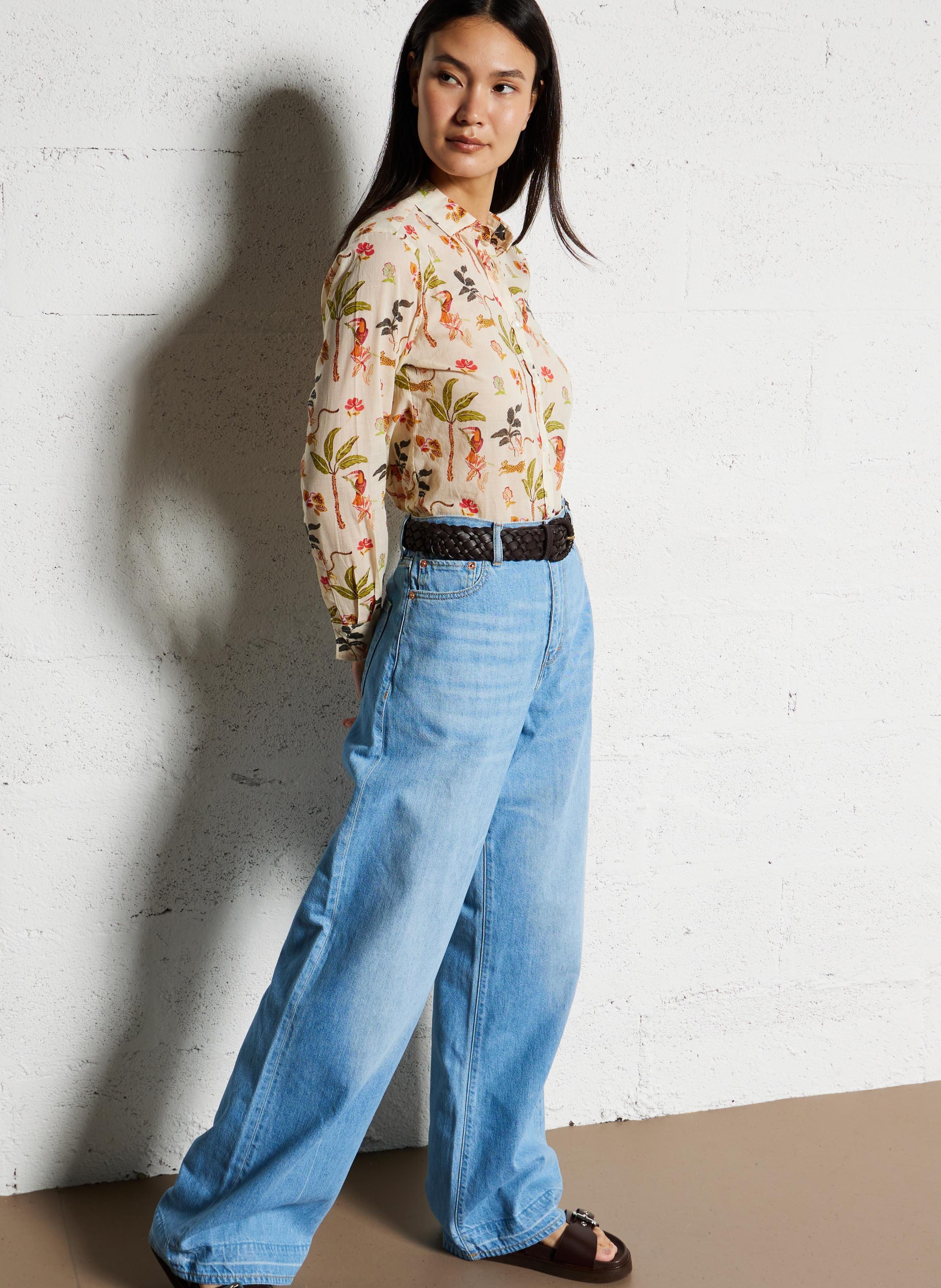 Gerade geschnittene Baumwollbluse mit Print HARTFORD Beige