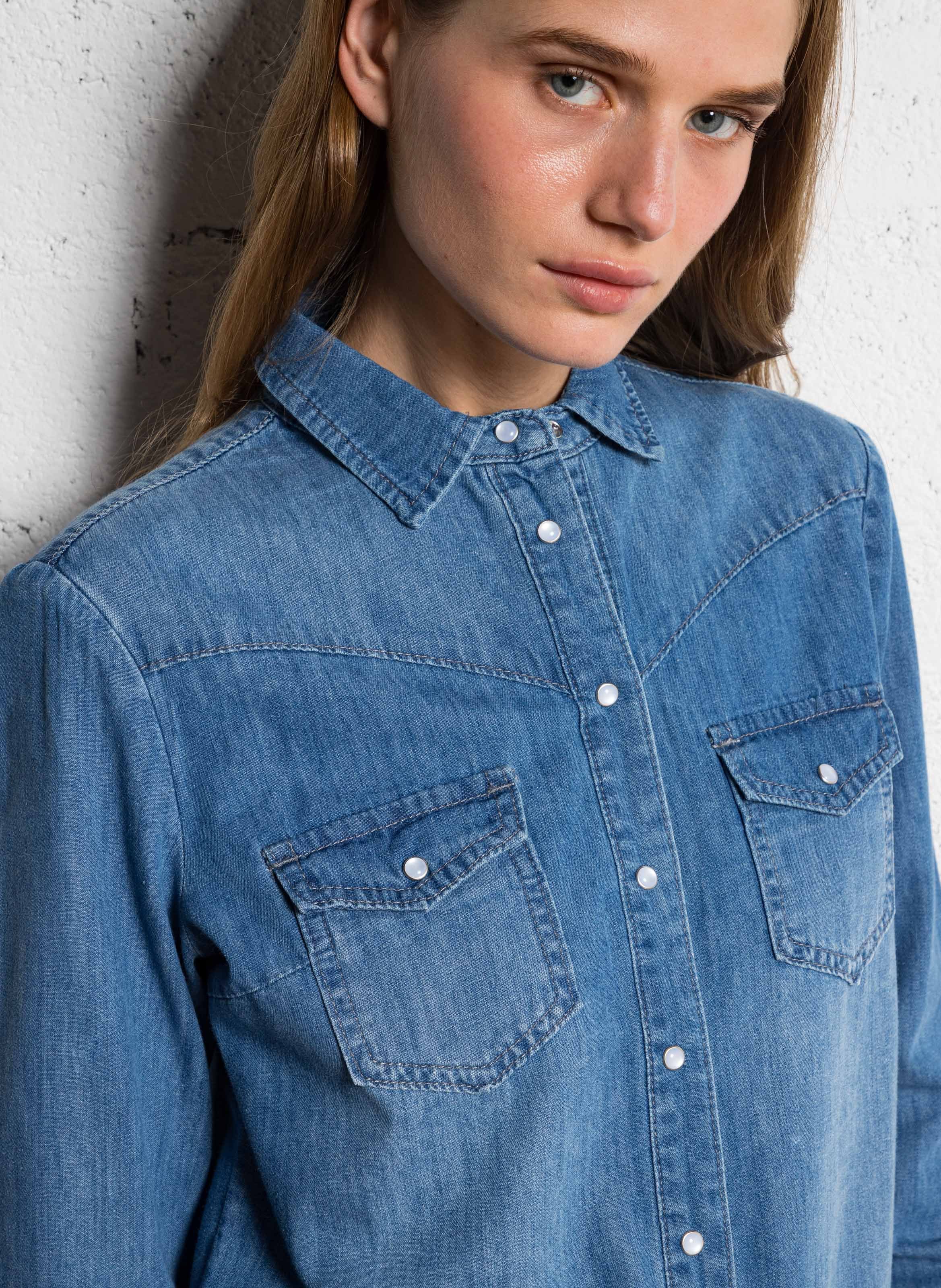 Rechte spijkerblouse met knoopsluiting PLEASE Blauw