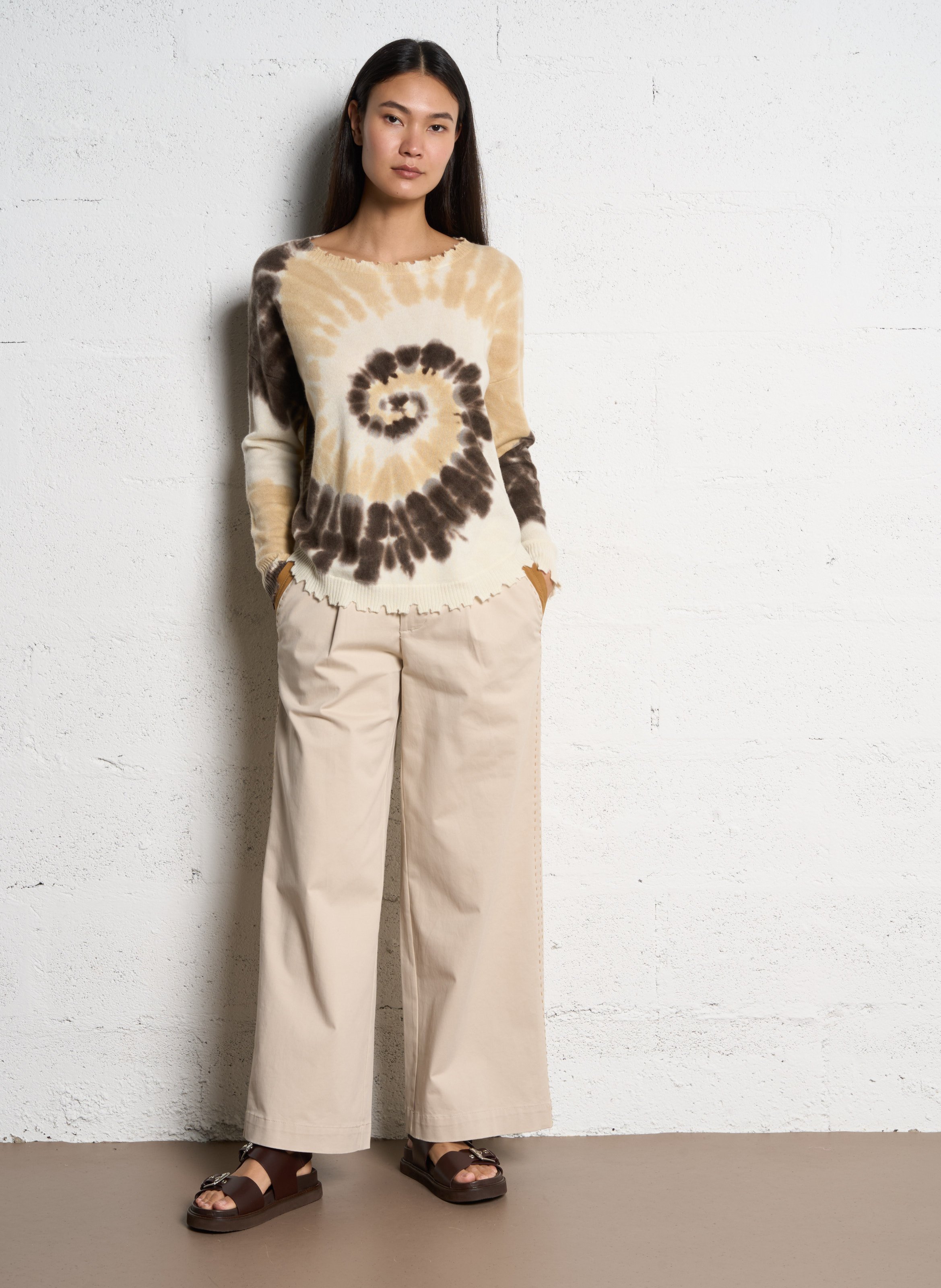 Trui van kasjmier met tie-dyeprint KUJTEN Bruin