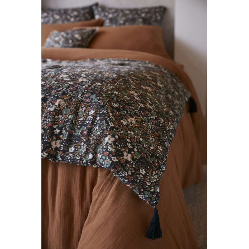 Cotton gauze bedspread or end-of-bed throw L'EFFET PAPILLON Blue