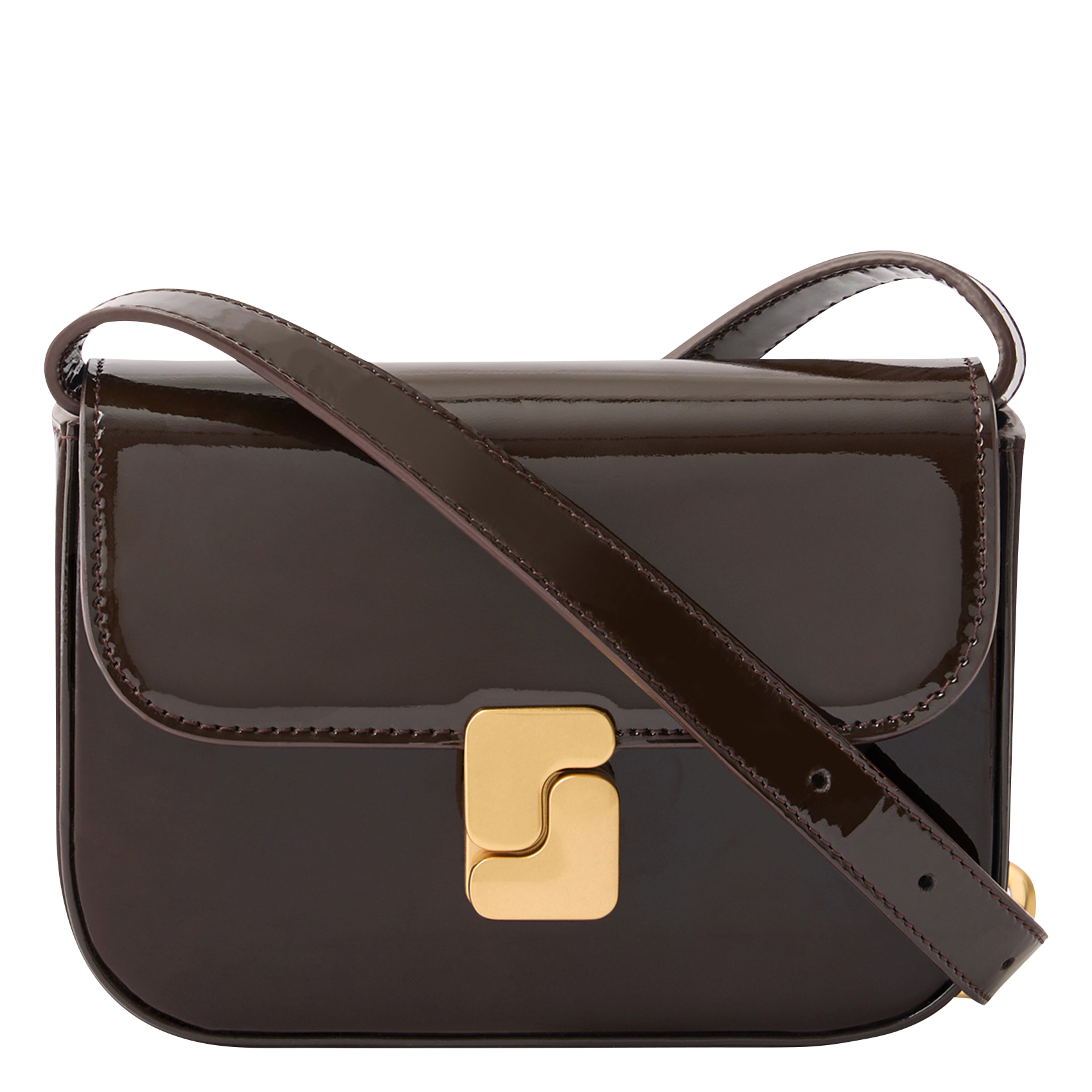 Patent leather shoulder bag SOEUR Brown