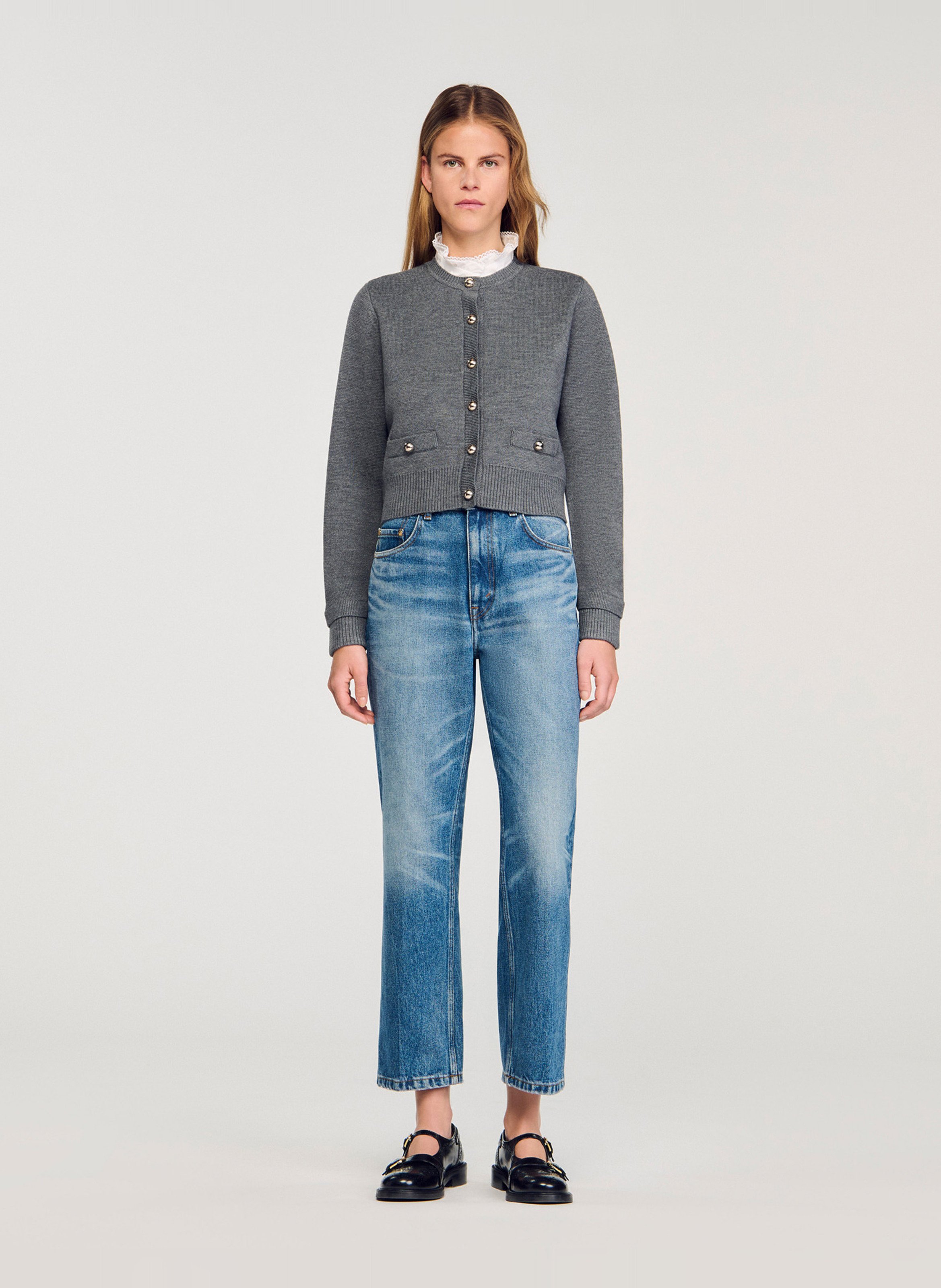 Gilet droit col rond  SANDRO Gris