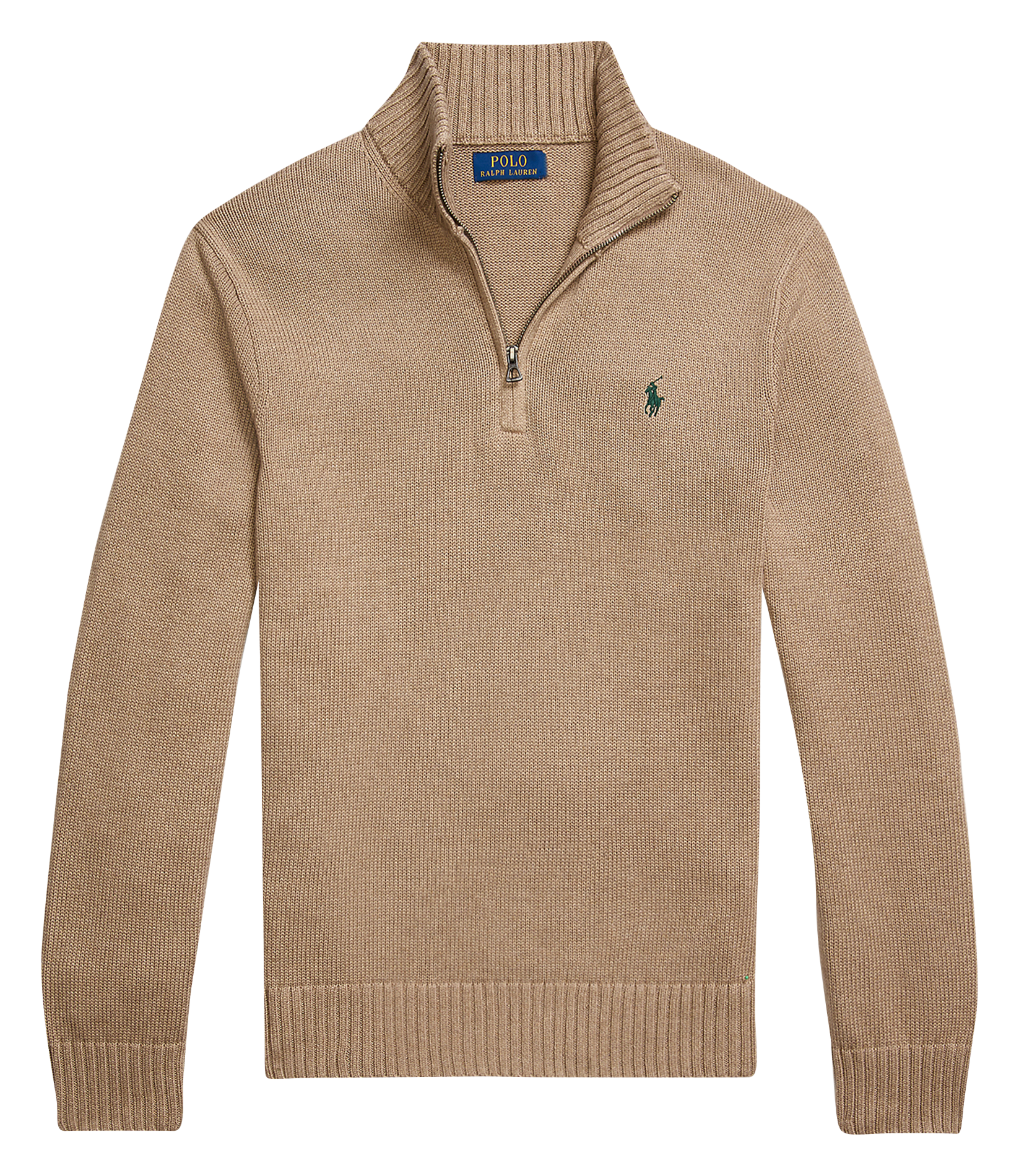Cotton sweater with zip-up neck  Bronze melange