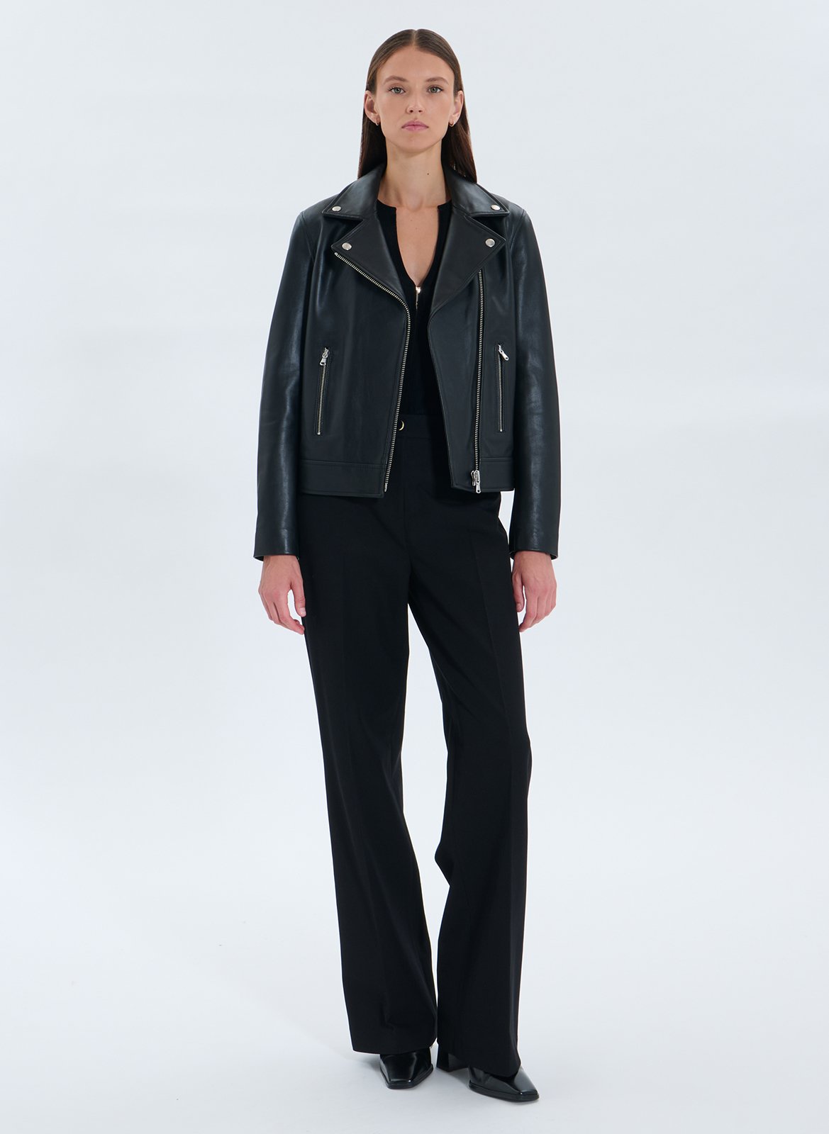 Short leather biker jacket ZAPA Black